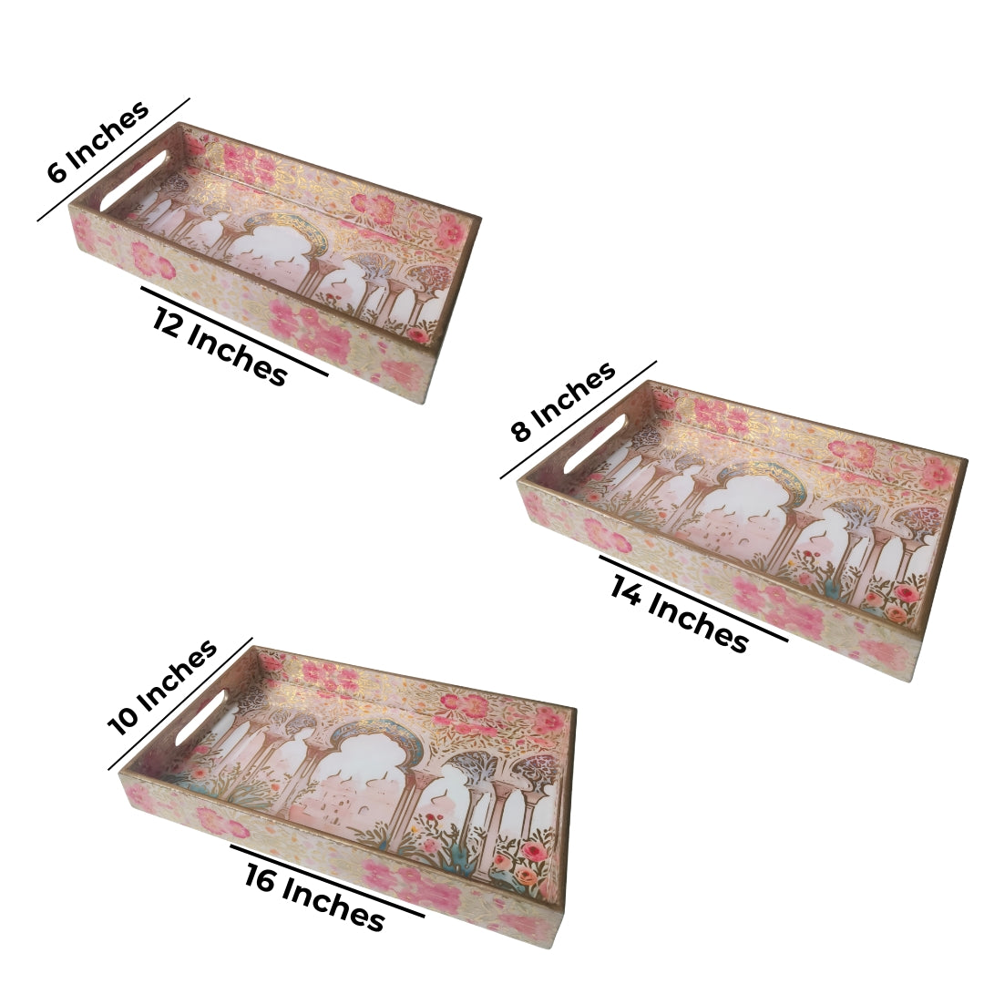 Mughal Print Design Enamel Tray(Tray Set of 3)