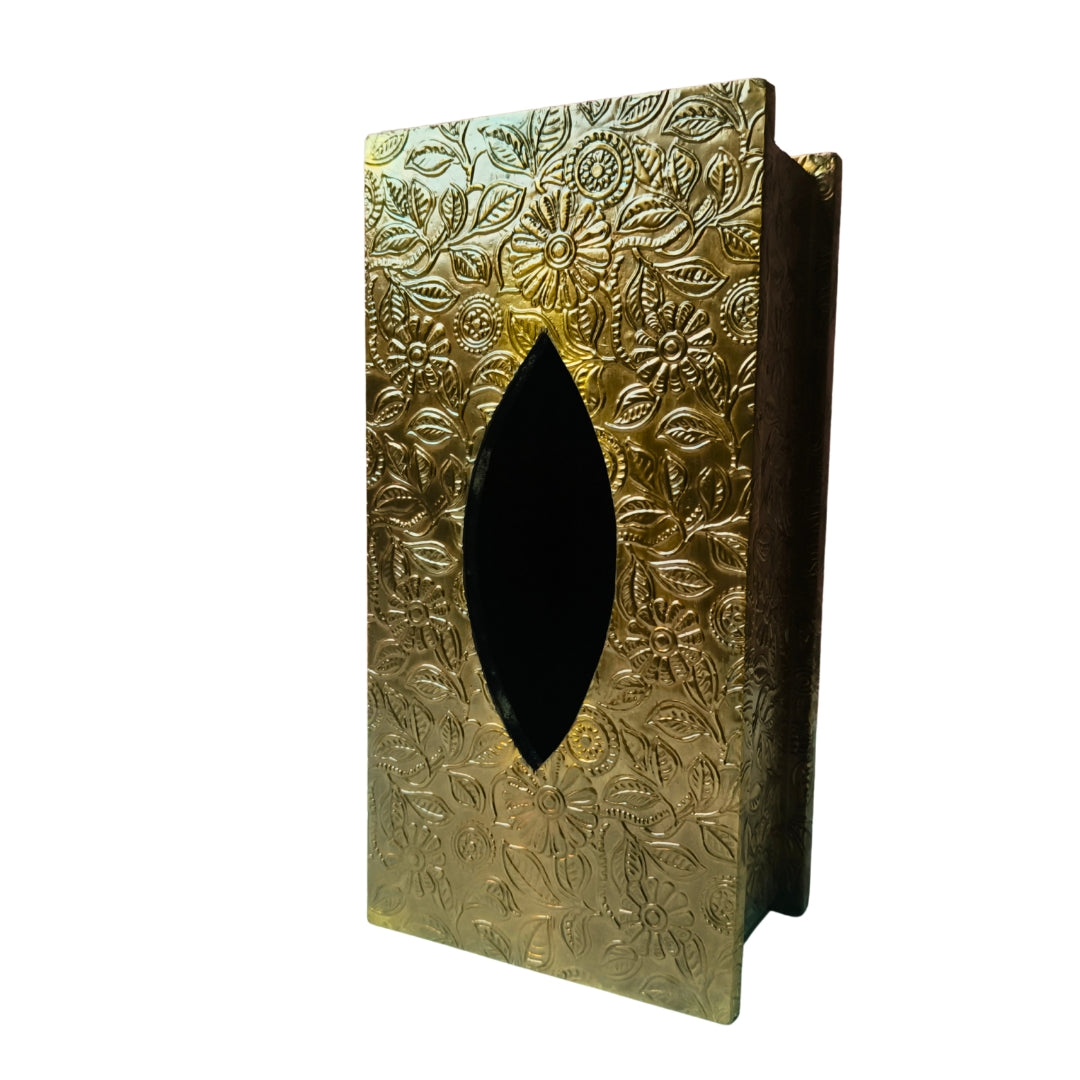 Tissue Box - Wooden Brass Etched Design