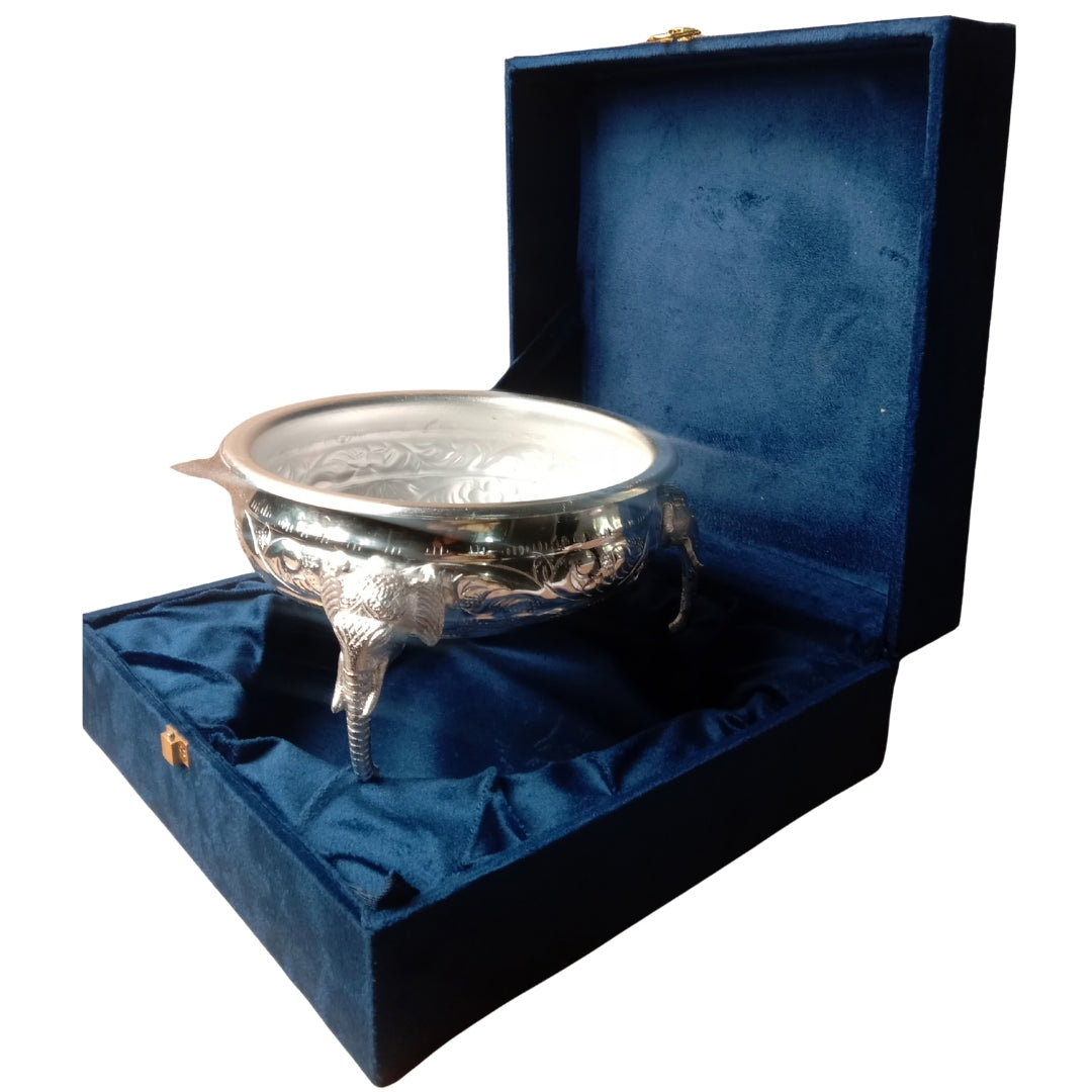 Elephant-Foot Silver urli / bowl in Velvet Box