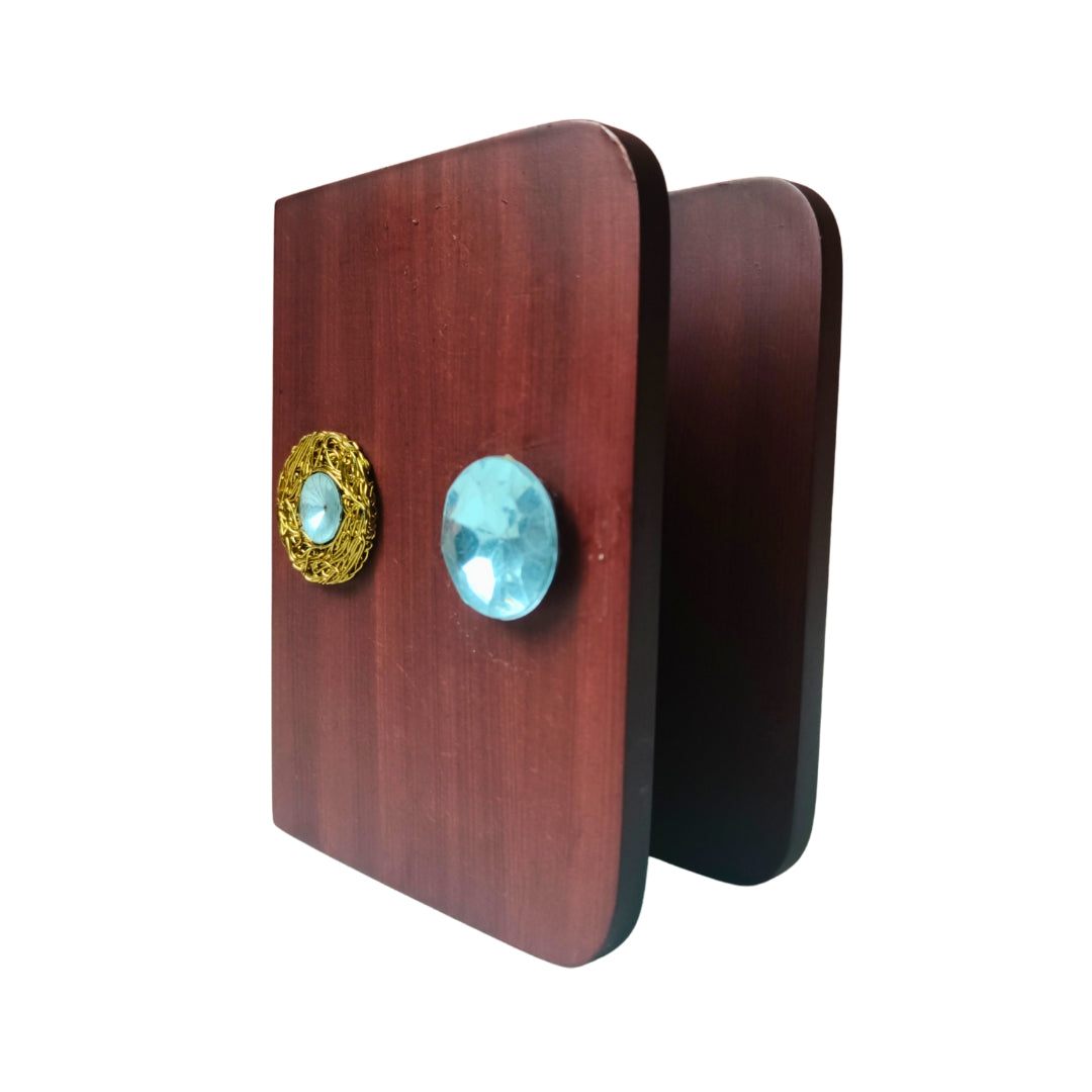 Tissue Holder - Wooden Rectangle Shape Walnut Finish With Diamond Stone