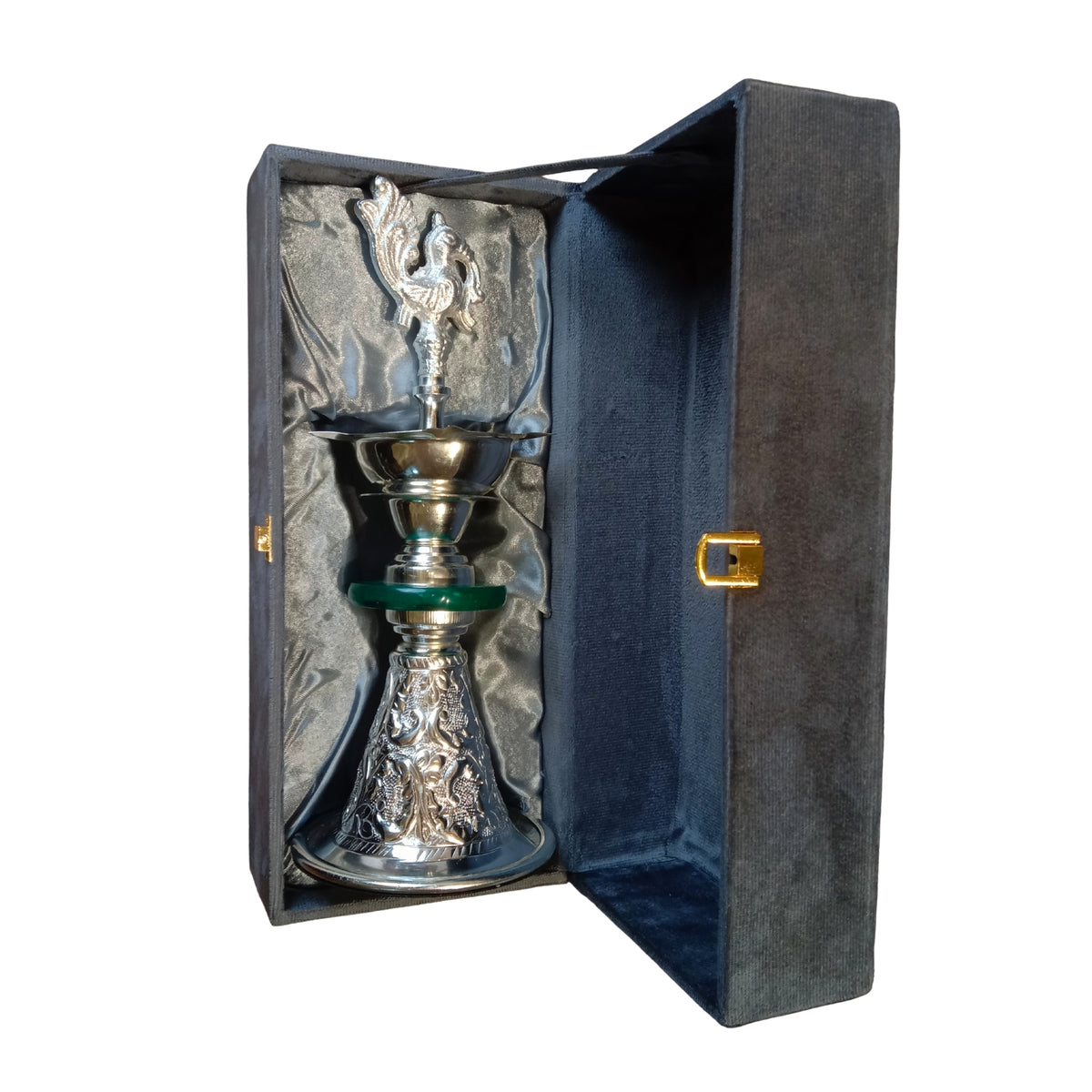 Silver-Plated Peacock Diya with Velvet Gift Boxe- Green SINGLE PC