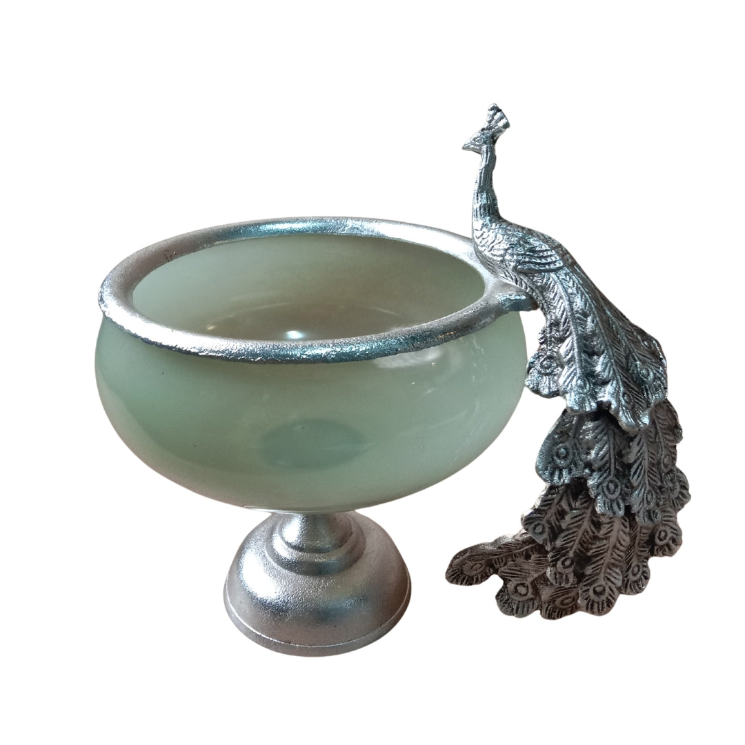 Handcrafted Metal & Glass Peacock Bowl with Premium Velvet Gift Box