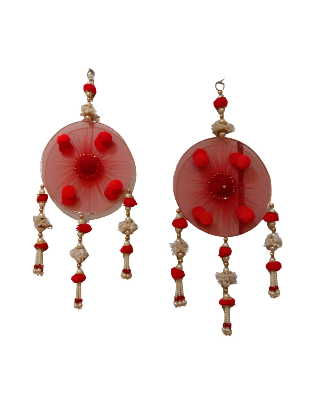 Red Pom-Pom & Pearl Festive Side Hangings
