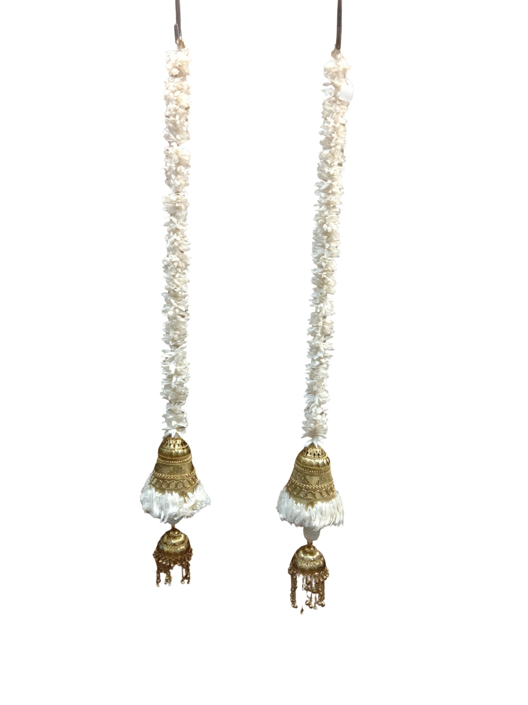 Artificial White gajra with metal cone sidehanging set of 2 - Small
