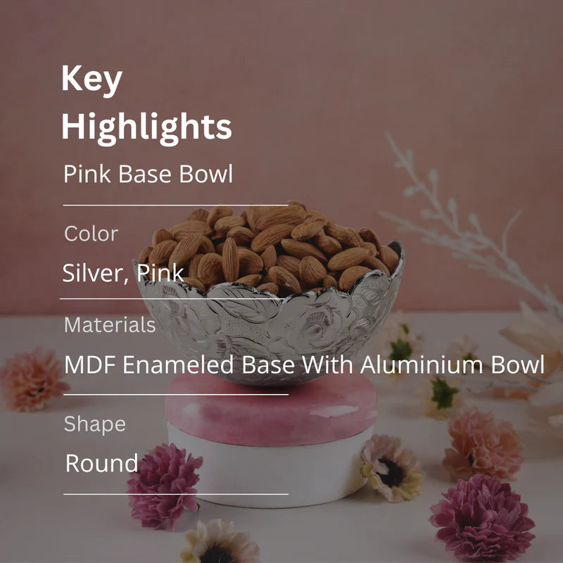 Metal Chittai Bowl With Pink Resin Base 4"