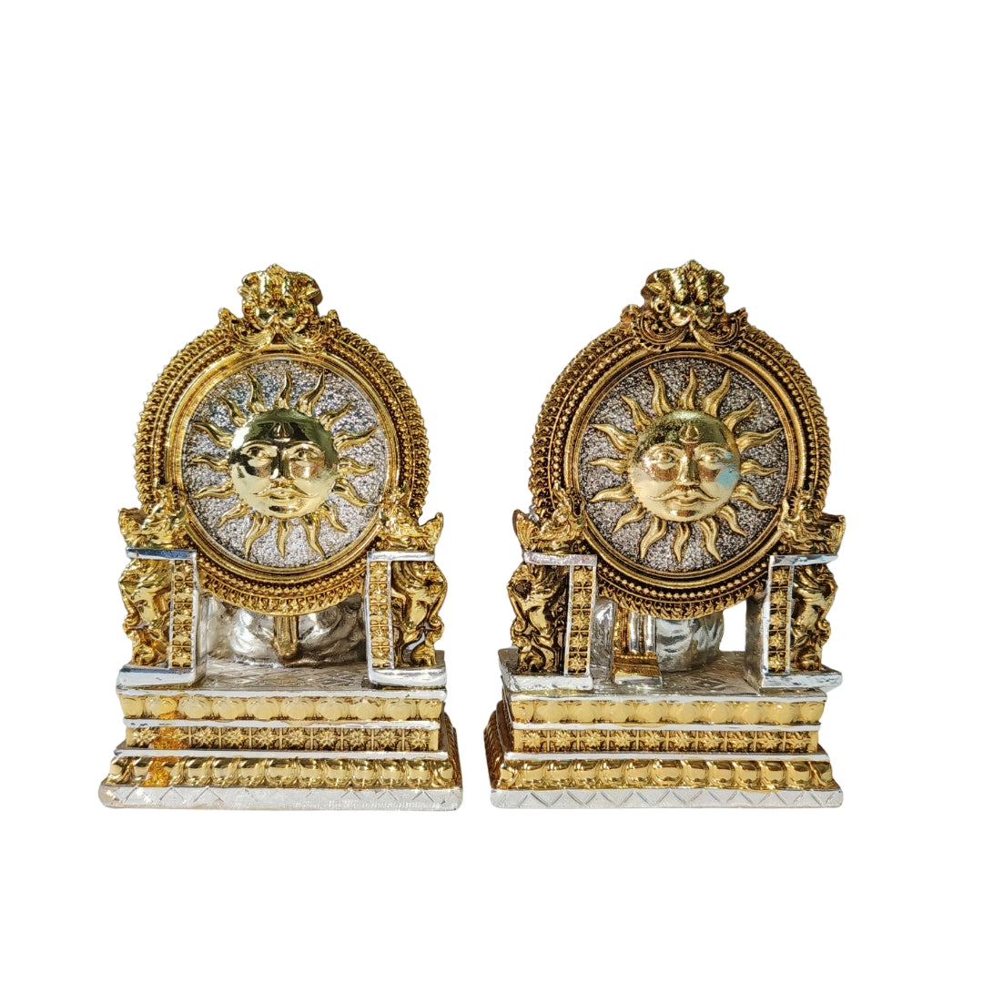 The Home Co- 999 Pure Silver & 24K Gold Plated The Divine Union: Lakshmi & Ganesha Silver & Gold Plated Fiber Idols(seating on sihasan )