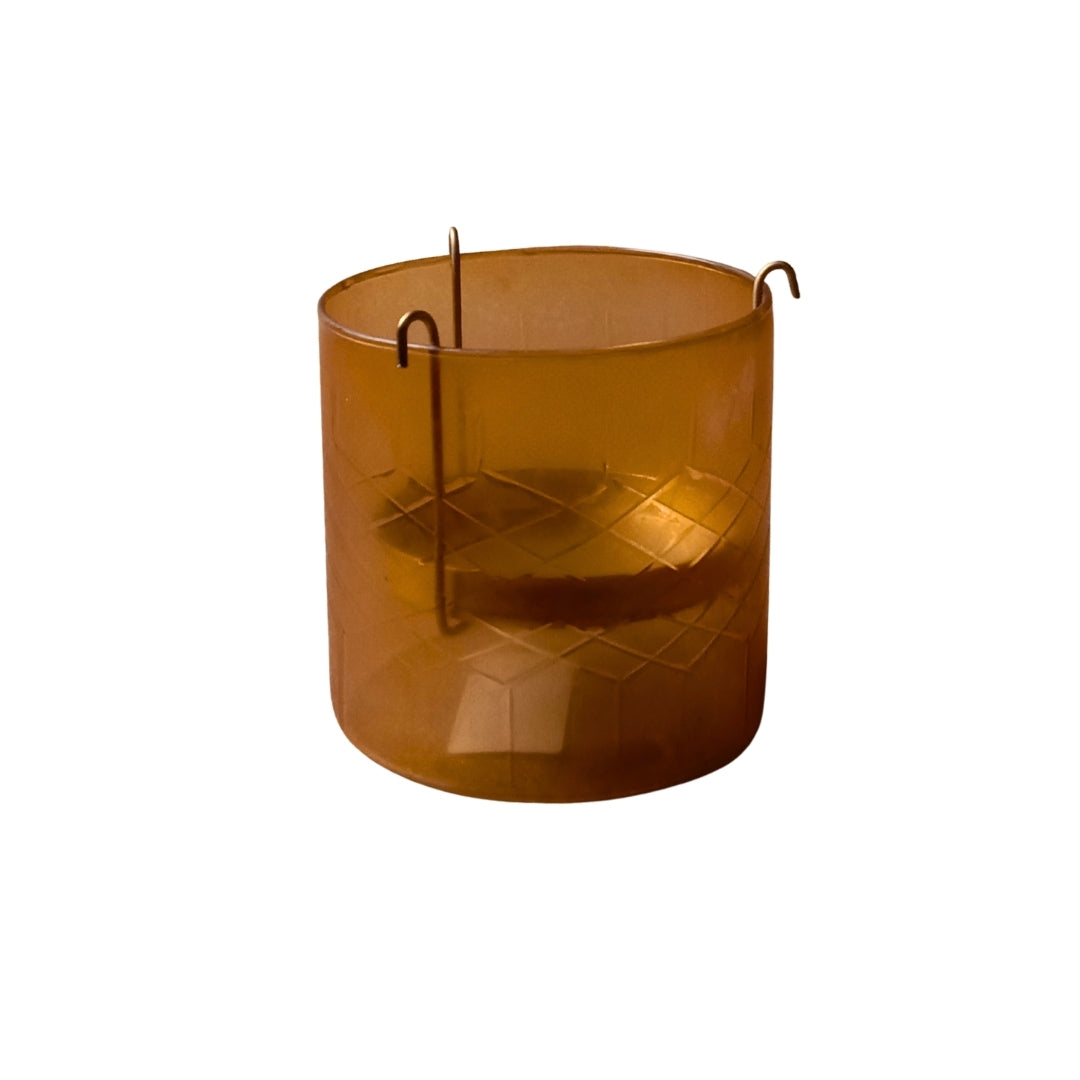 Set of 2 Brown Glass Votives with Internal Metal Tea Light Holders