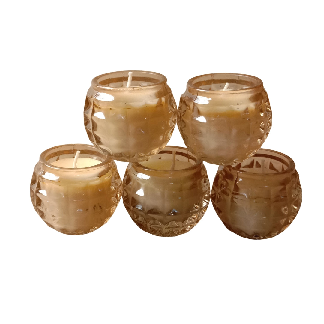 Set of 5 Brown Glass Football-Shaped Scented Wax Candles