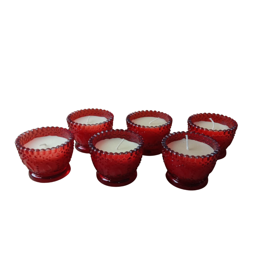 Set of 6 Red Decorative Glass Votive Scented Candles