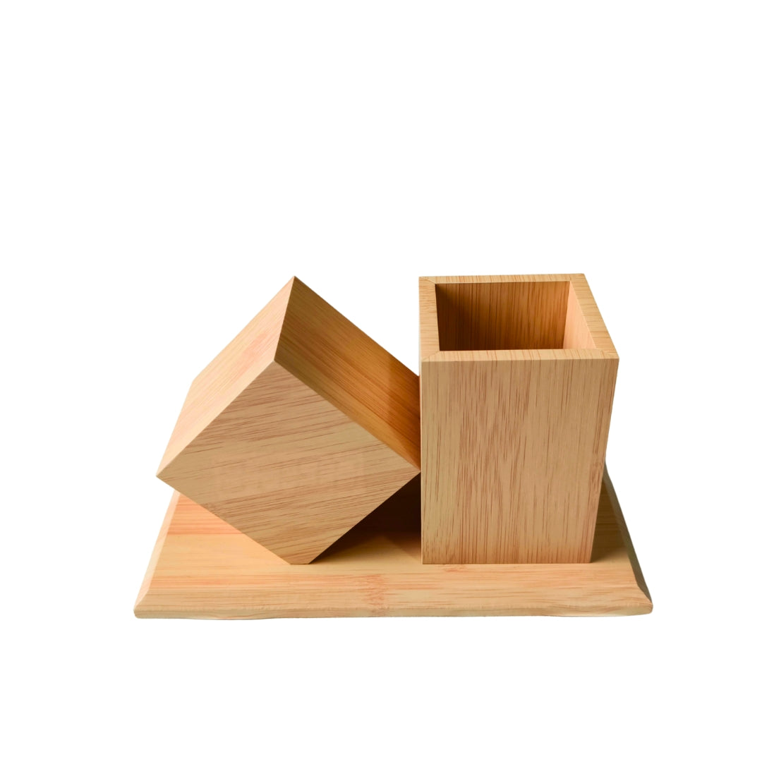 Wooden Cube Of Penstand With Digital Clock