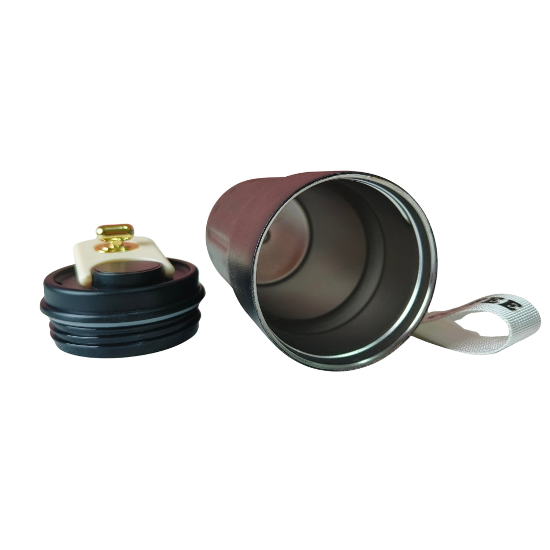 Black Stainless Steel Temperature Measure Sipper With Golden Capsule Knob