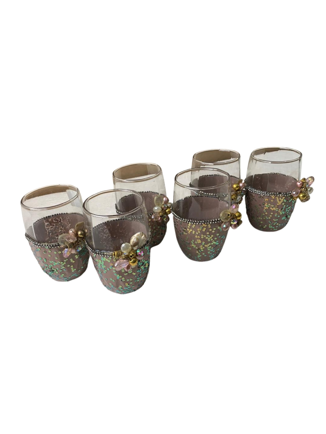 Mauve Resin Glitter Filigree Glass Set of 6