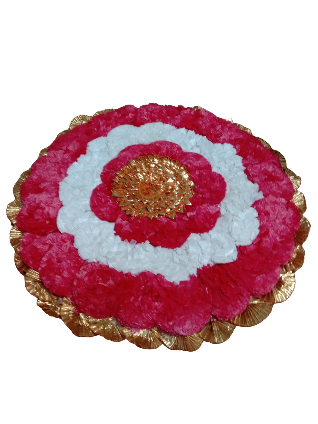 Handmade Red & White Floral Puja Asan Mat / rangoli with Gold Center Single