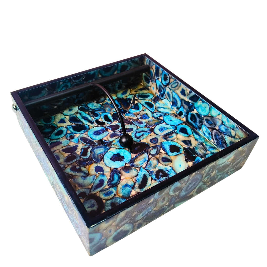 Square tissueholder - Wooden Blue Agate Print & Enamel