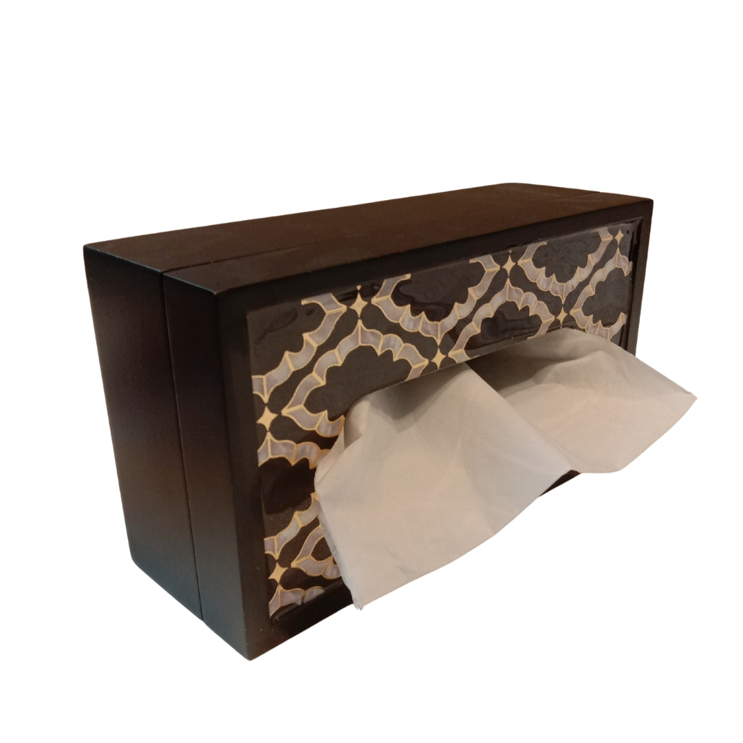 wooden black mosaic print & enamel with deco paint tissuebox