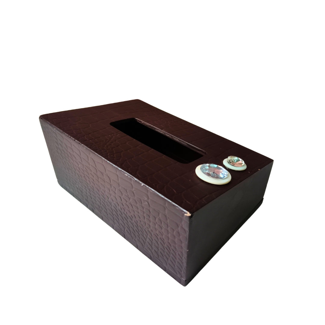Tissue Box - Wooden Walnut Finish With Diamond Stone