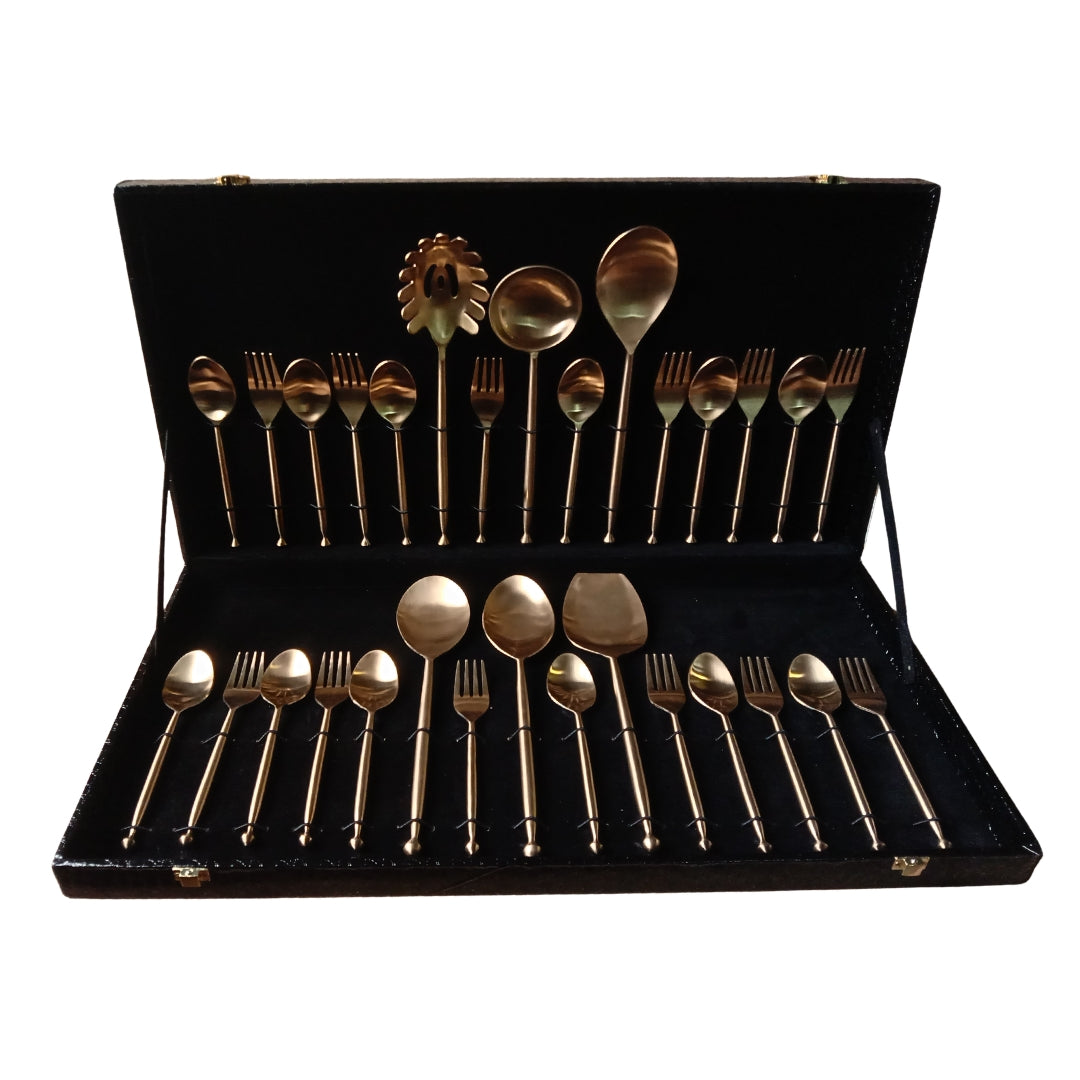 30 Pcs Matte Gold Stainless Steel Cutlery & Serving Set in Box