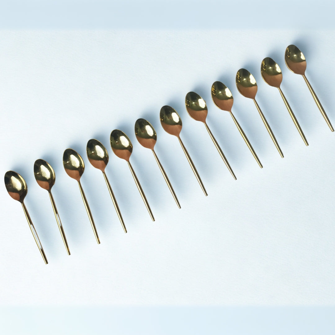 Gold Plated Serving Set With Spoon, Fork & Knife Set Of 30