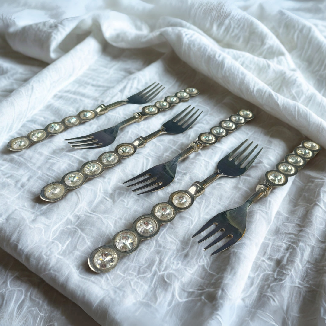 Cutlery Set Of 6 - Silver Crystal Stone Table Fork