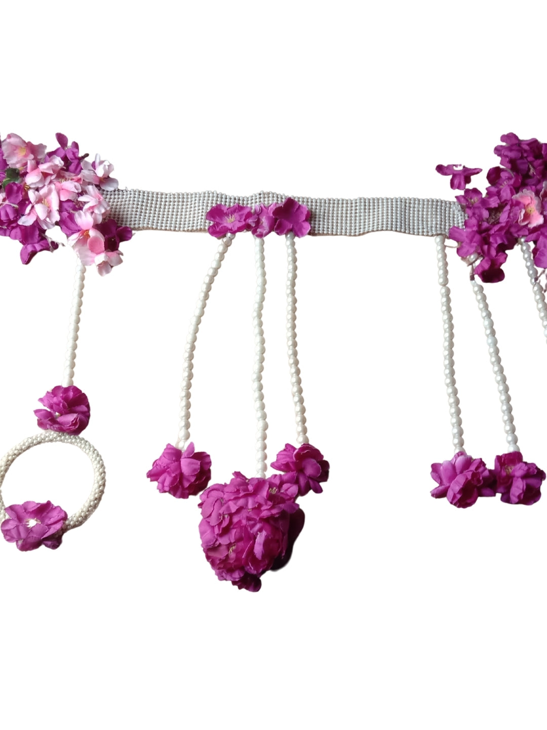 Artificial pink & purple flower with moti ring toran