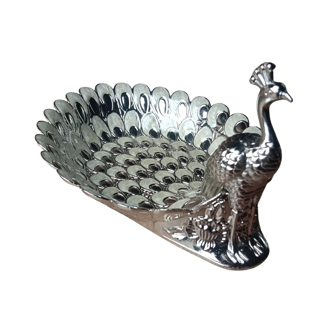 Decorative Silver Peacock Feather Shaped Tray