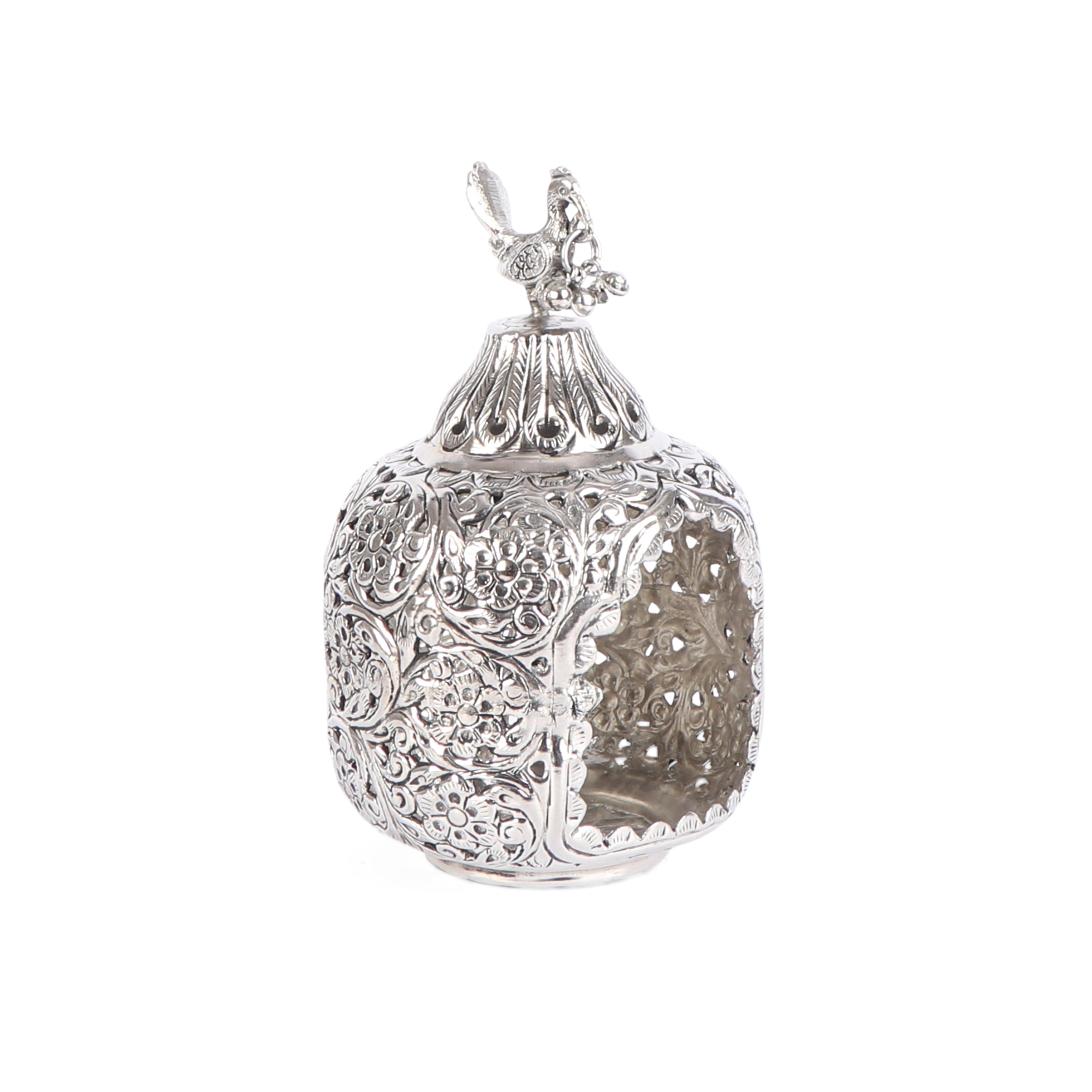 Brass Silver Plated peacock jali cut Candlestand - Large