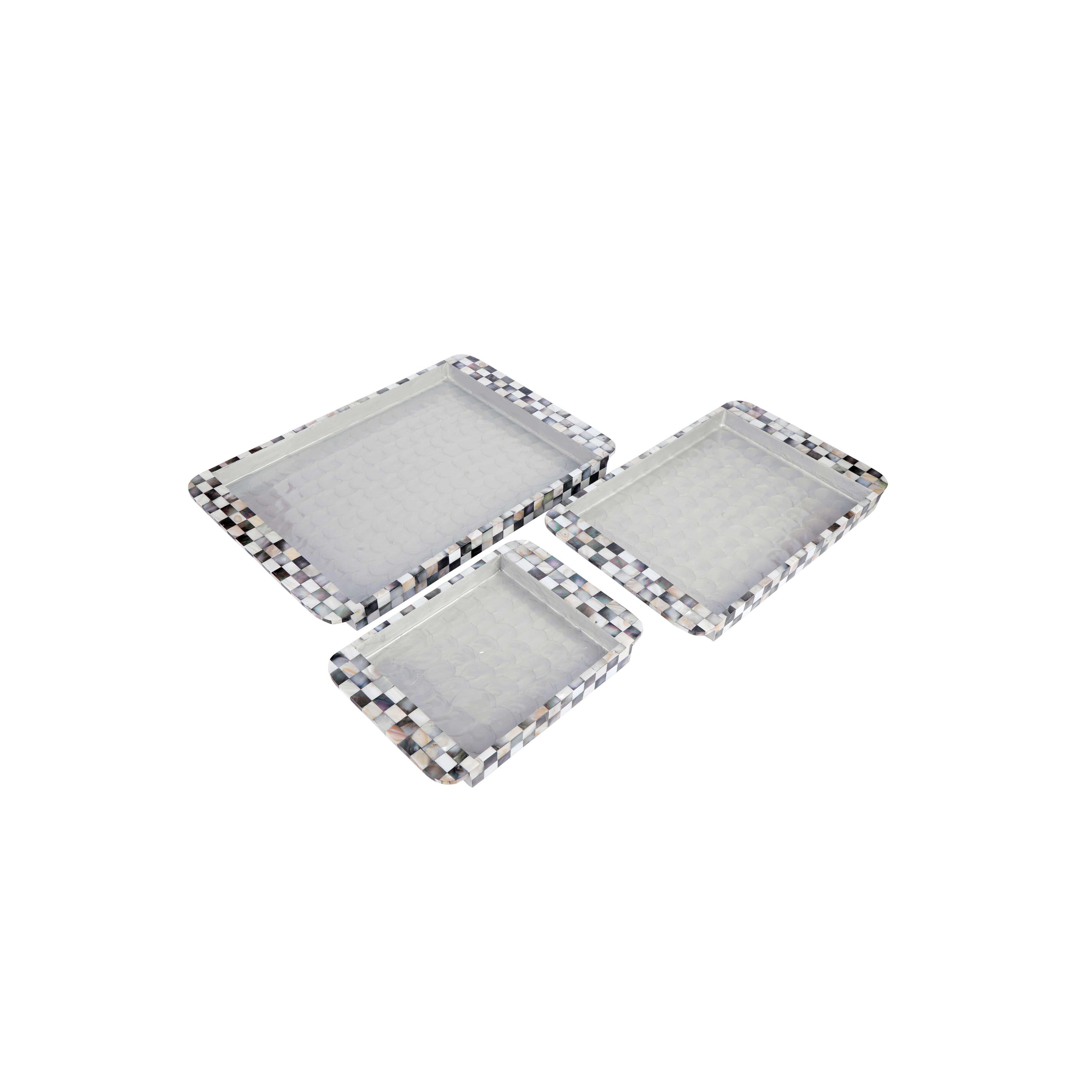 Tray Set Of 3 - Black Mother Of Pearl