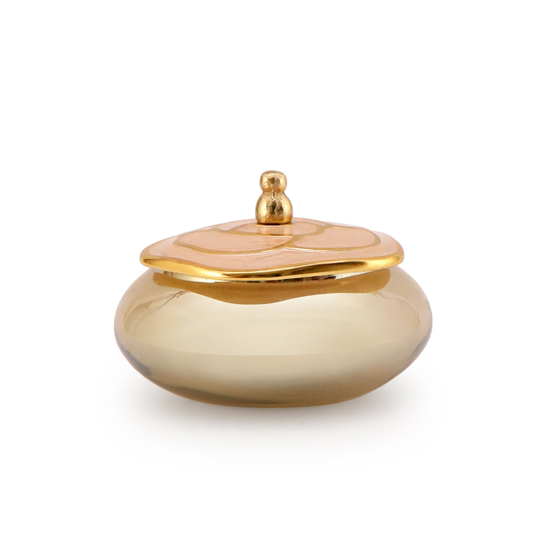Small - Glass Jar With Rose Design Enamel Metal Lid