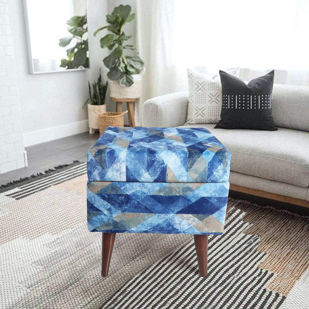 Pouffe Blue & Grey - Storage Pouffe