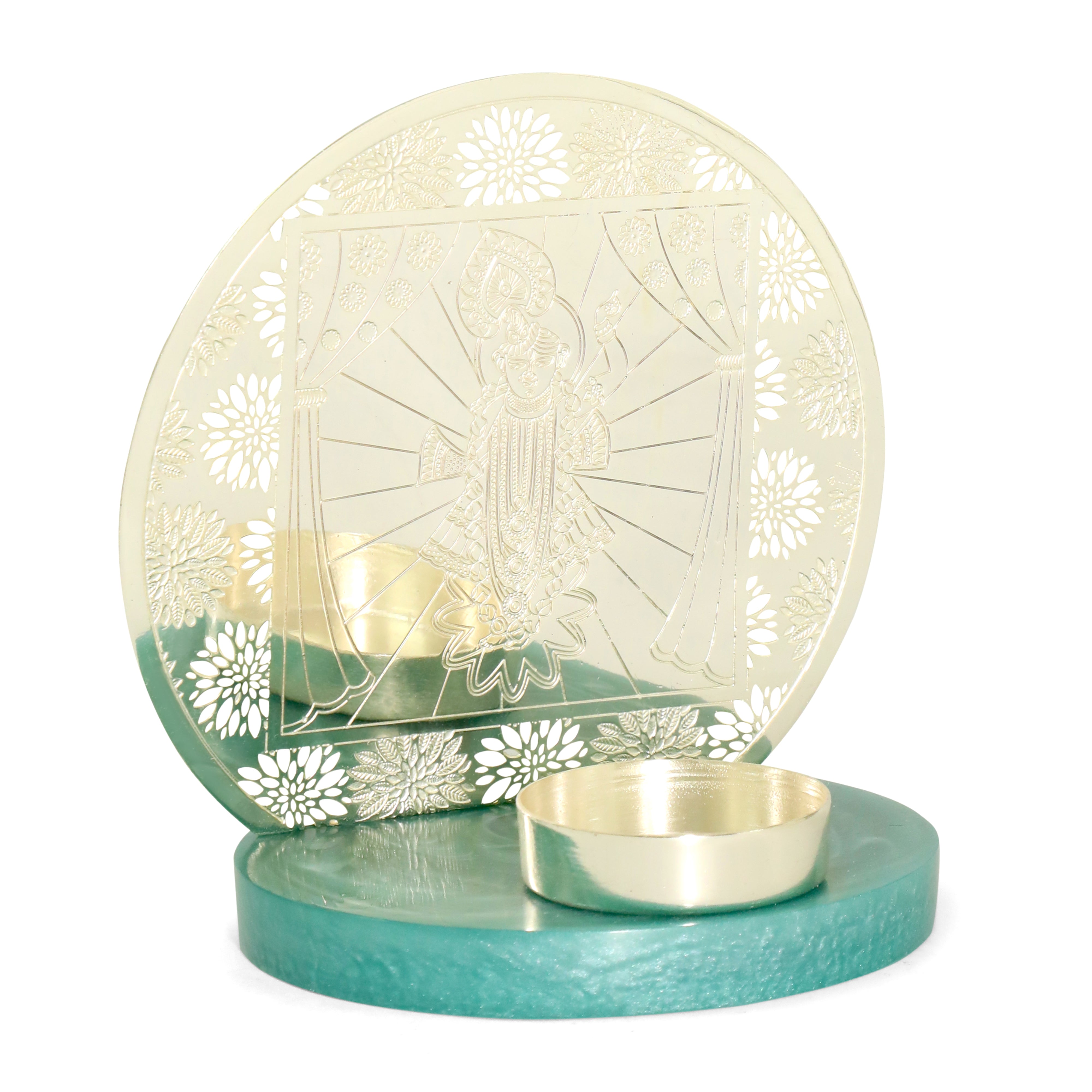 Brass Silver Plated Tea Light Holder with resin base - Shreenathji (small)