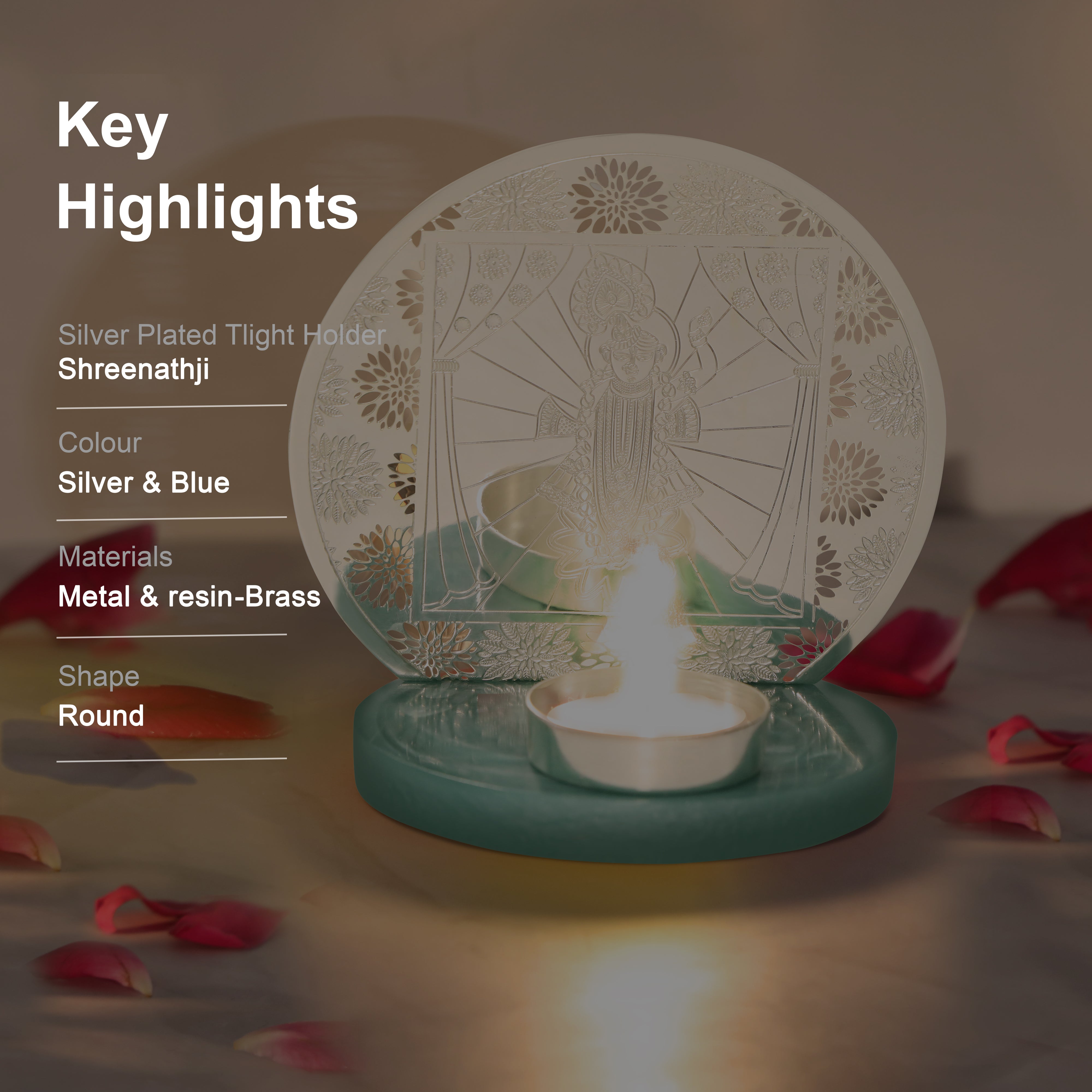 Brass Silver Plated Tea Light Holder with resin base - Shreenathji (small)