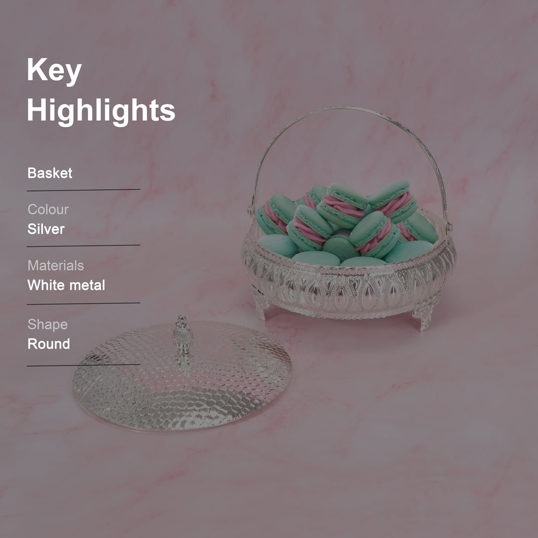 Round Basket - White Metal