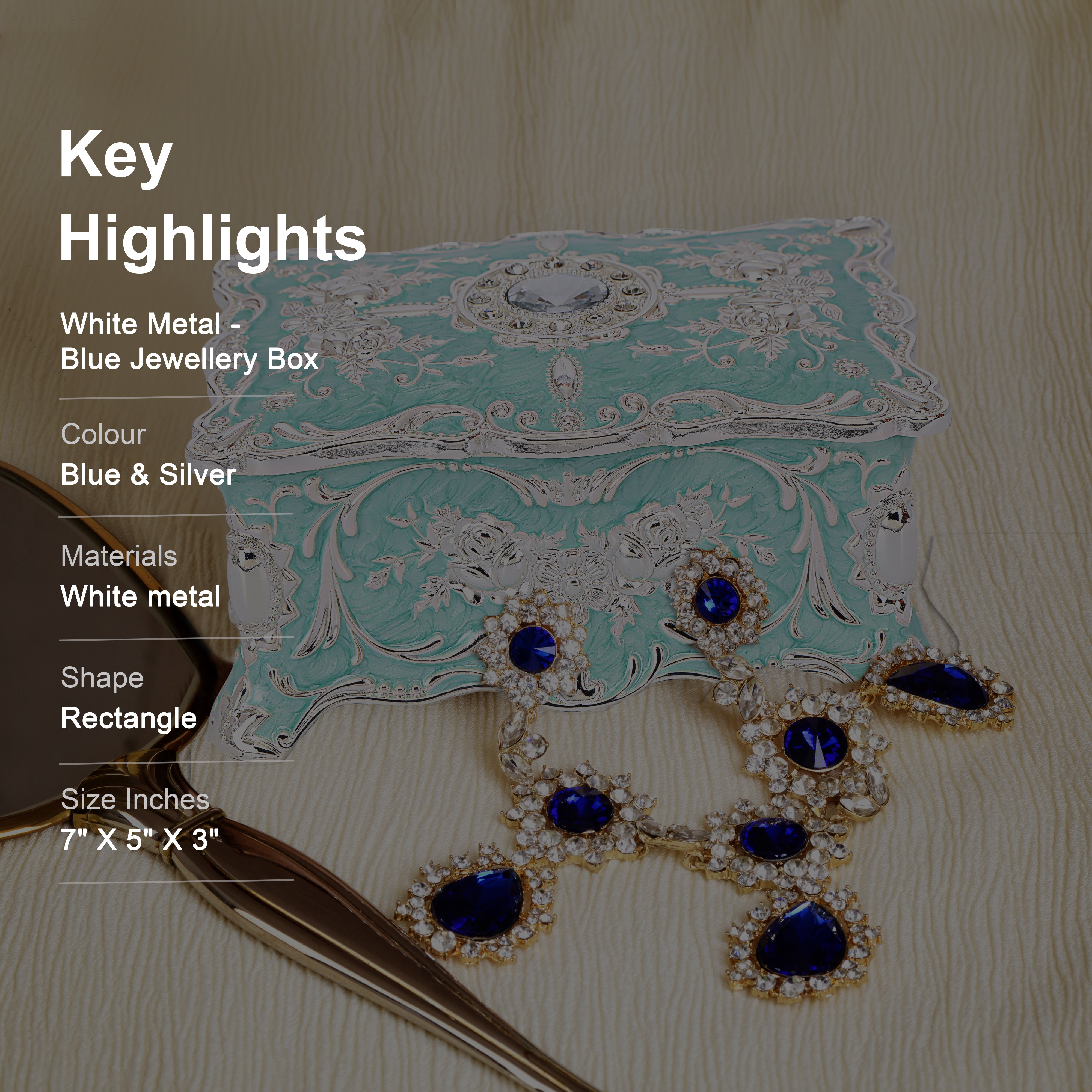 White Metal - Blue Jewellery Box