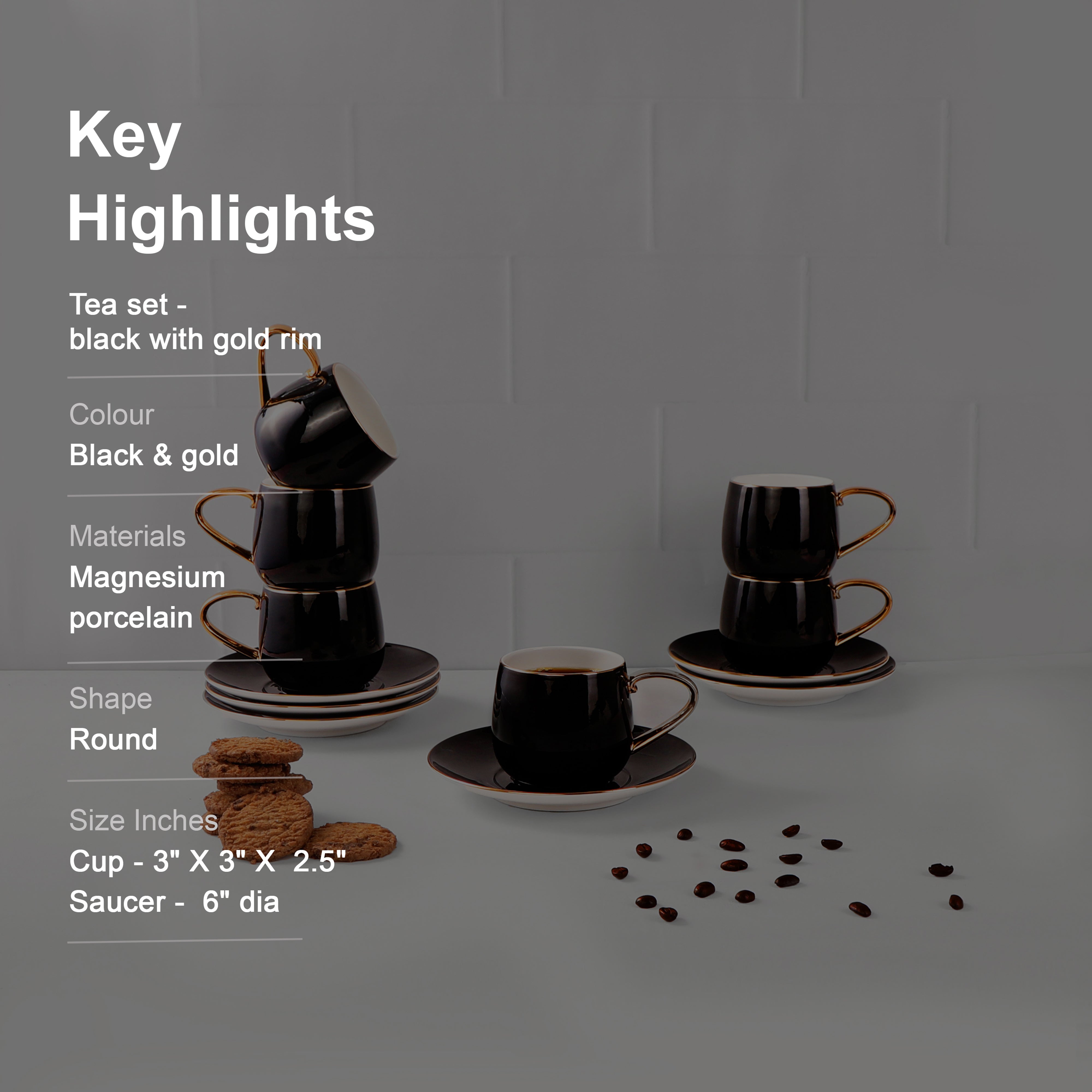 Tea Set - Black With Gold Rim