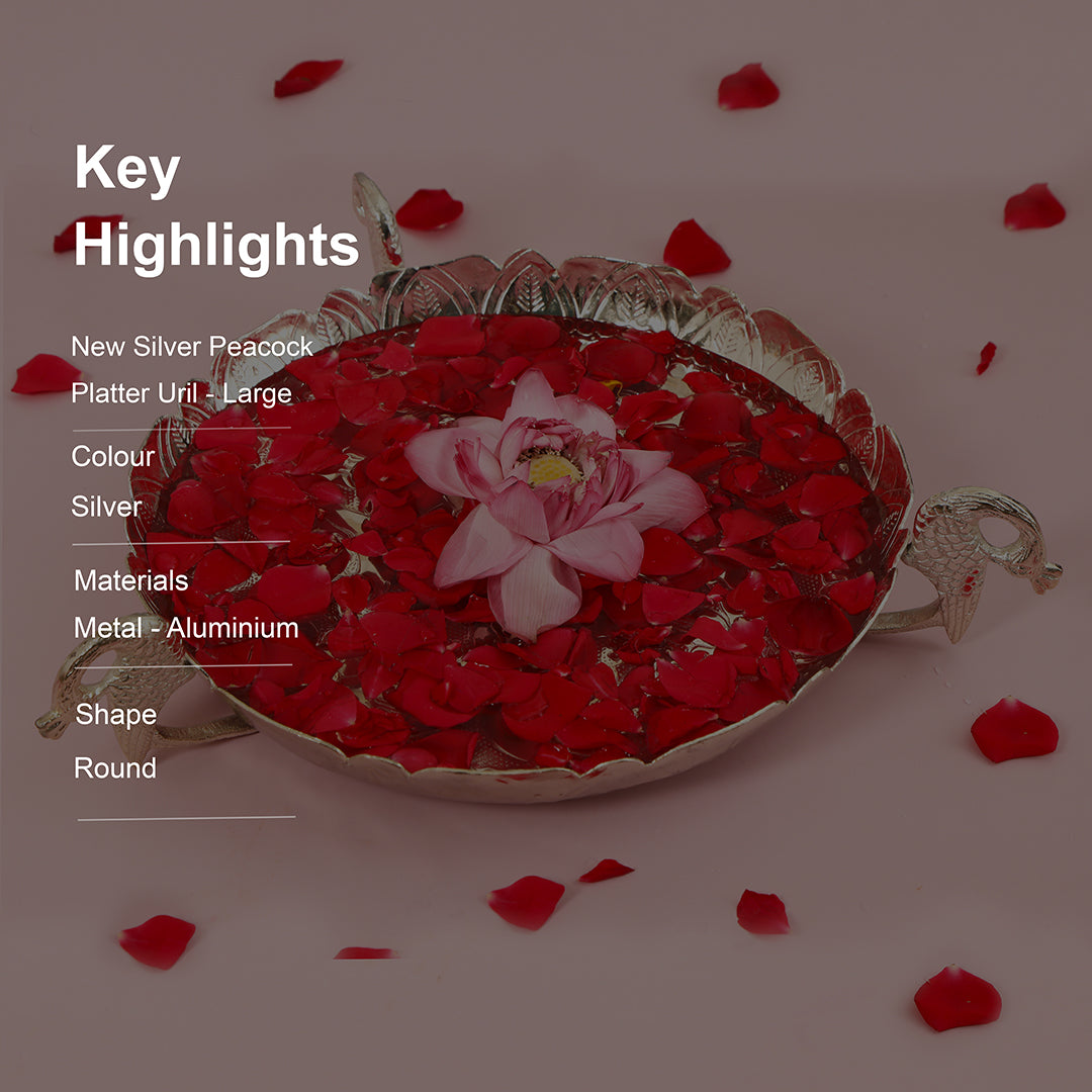 Silver Plated Aluminium Thal Platter With Peacock Legs - Large