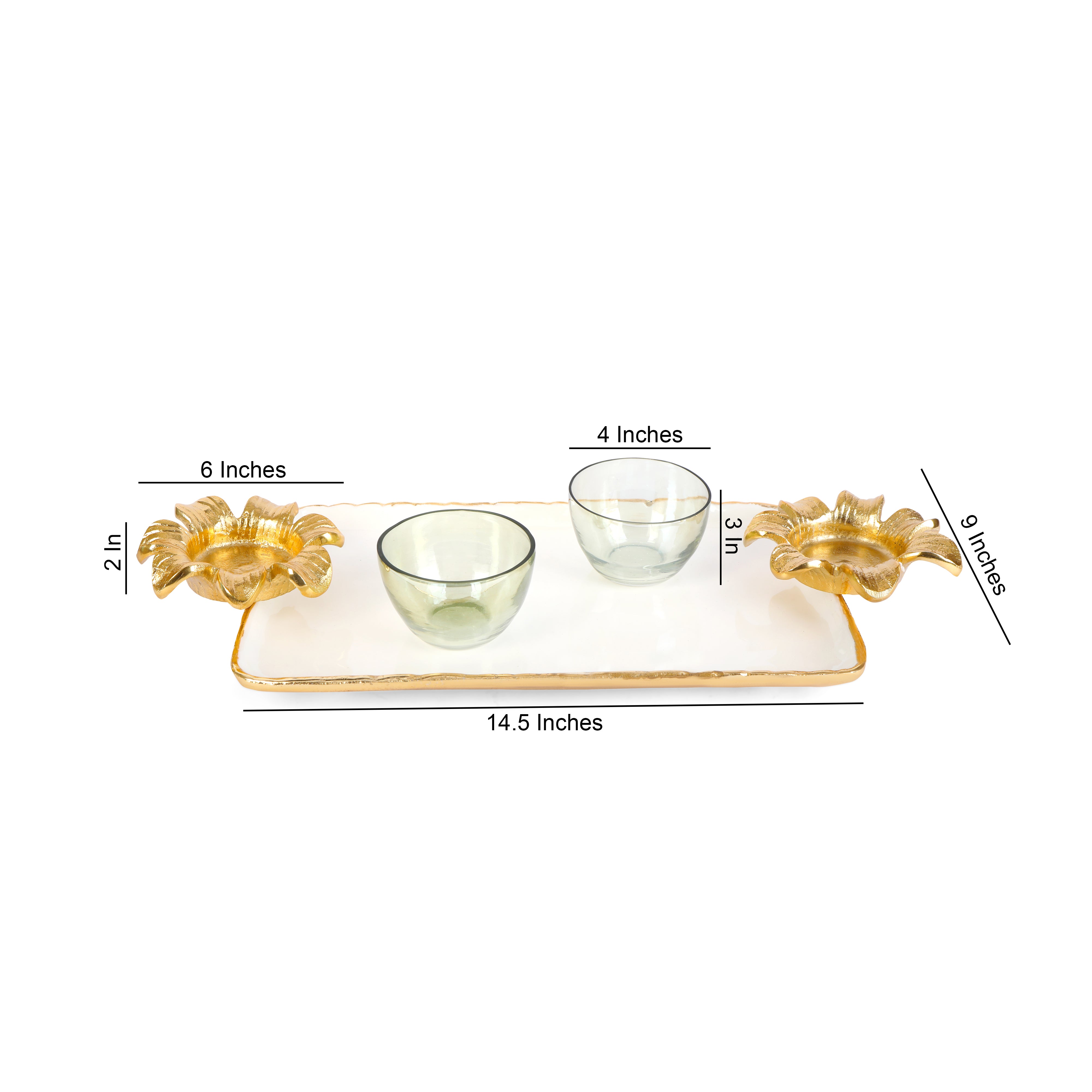 Aluminium White Flower Enameled Rectangle Platter