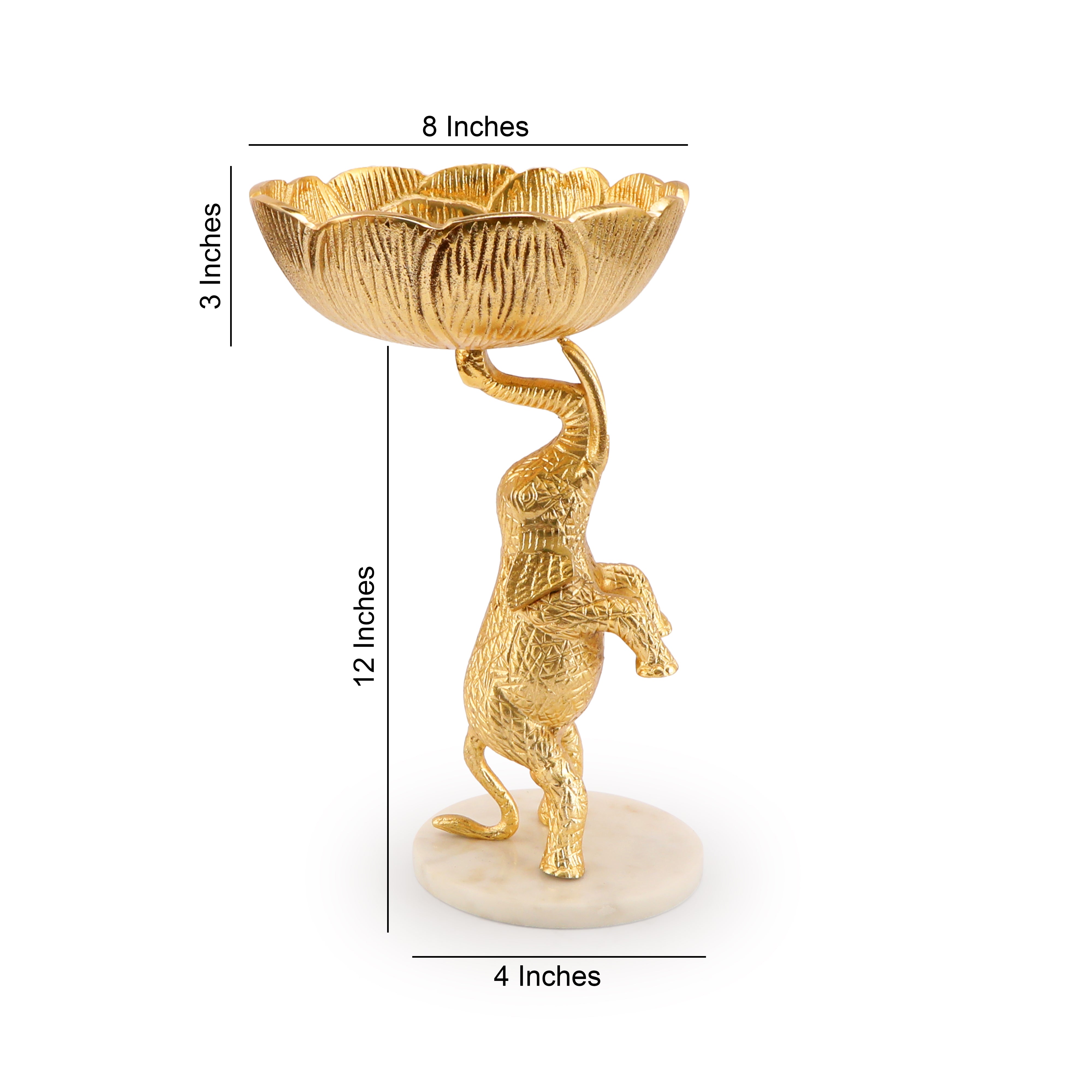 Metal Elephant Bowl With Marble Base