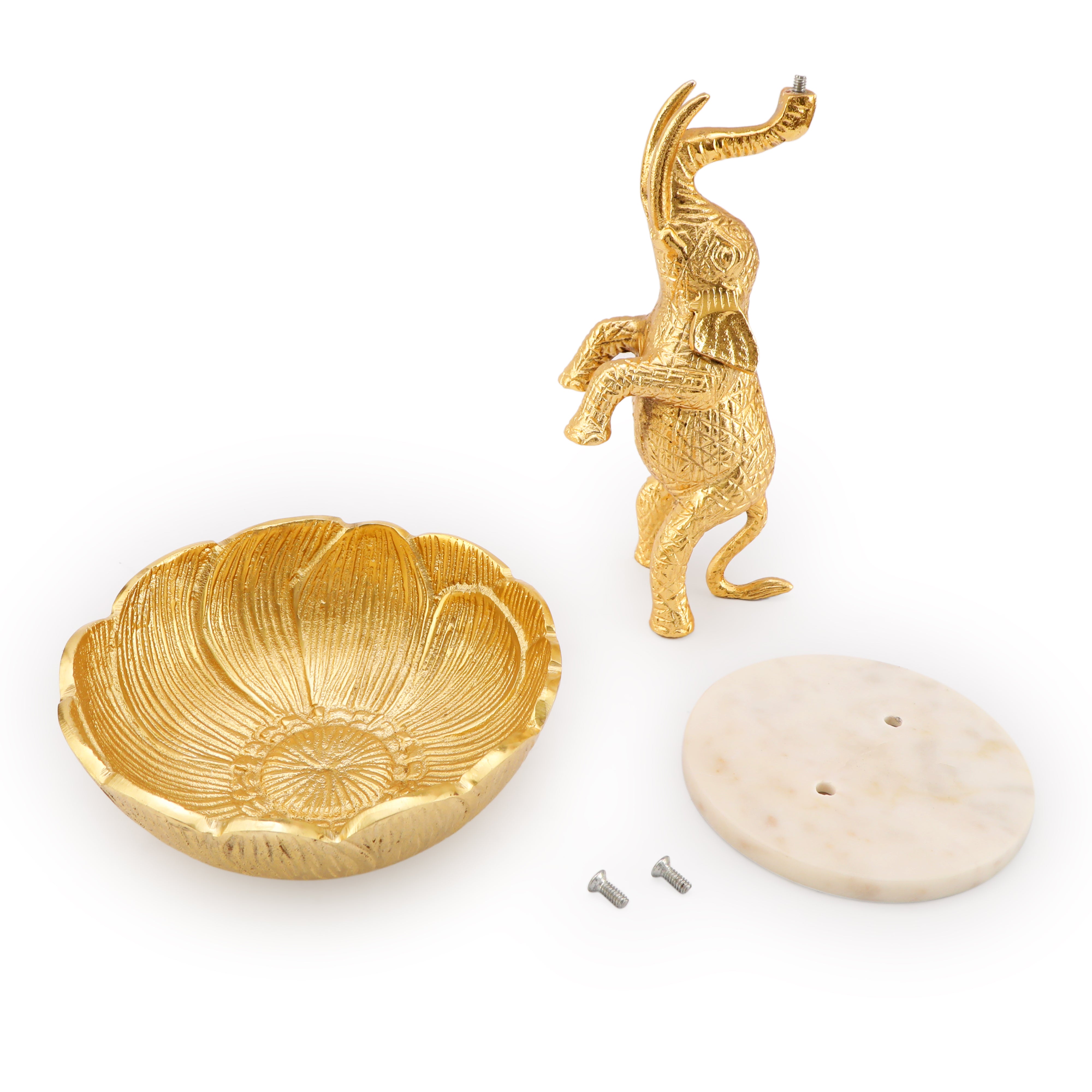 Metal Elephant Bowl With Marble Base