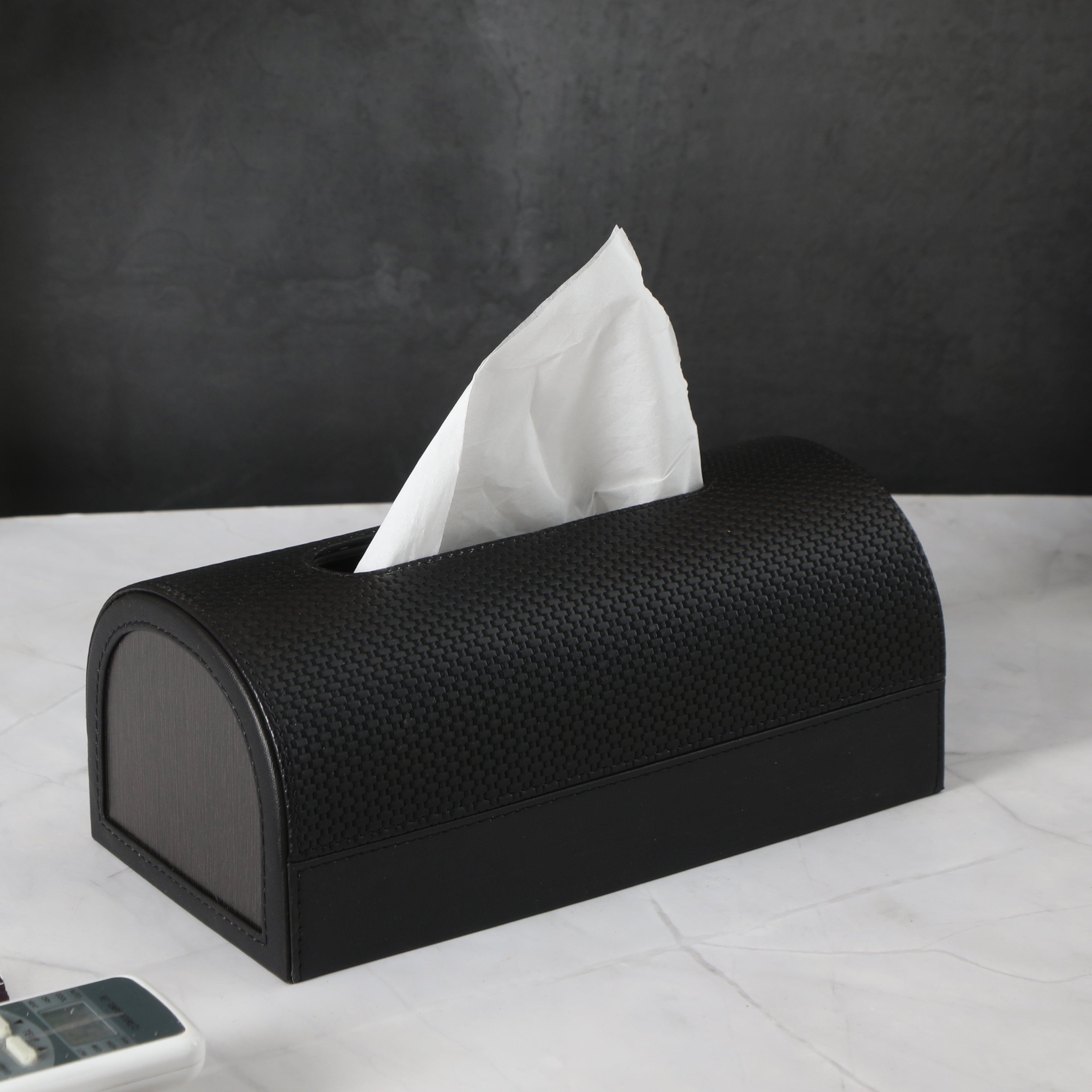 Dome Tissue Box - Black Leatherette