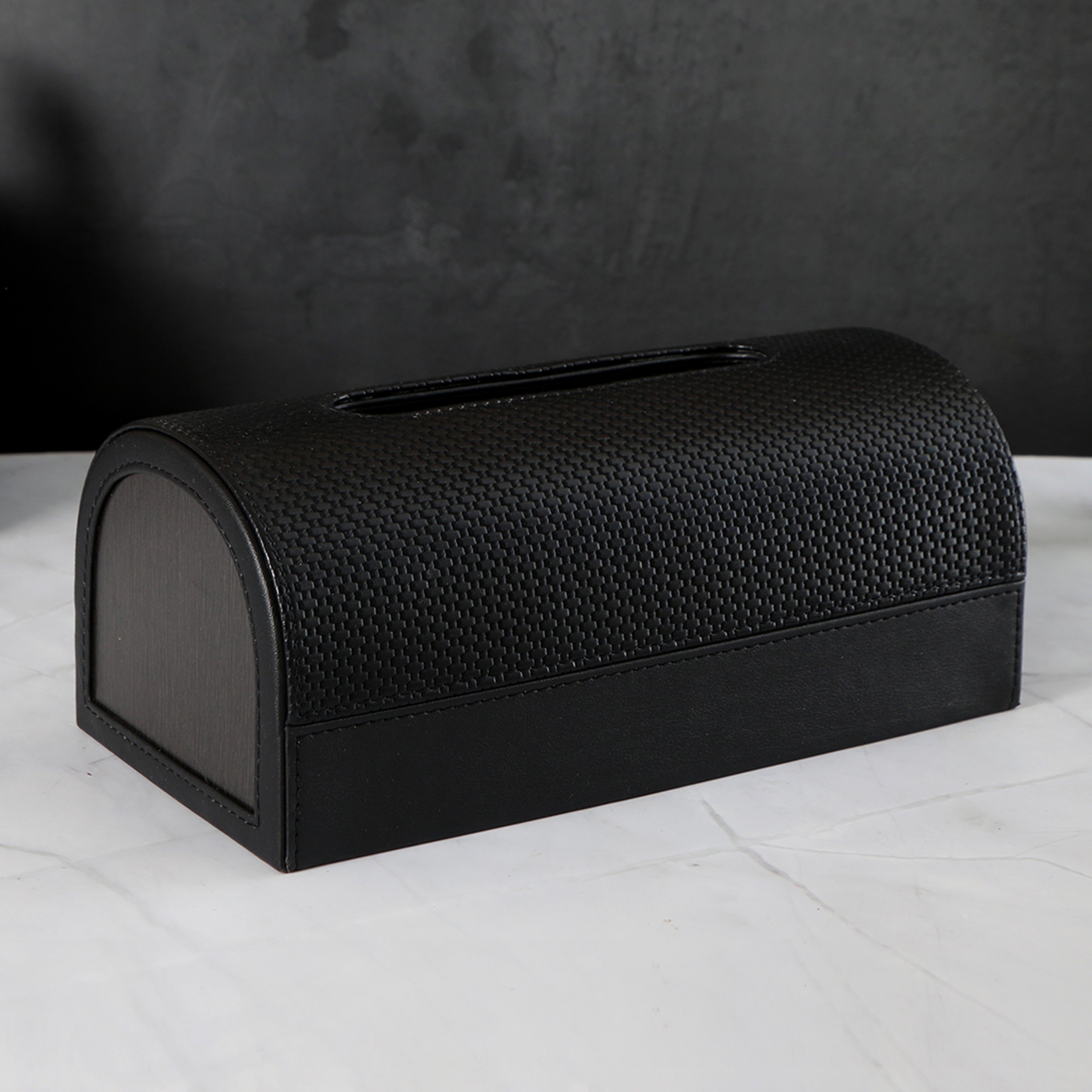 Dome Tissue Box - Black Leatherette