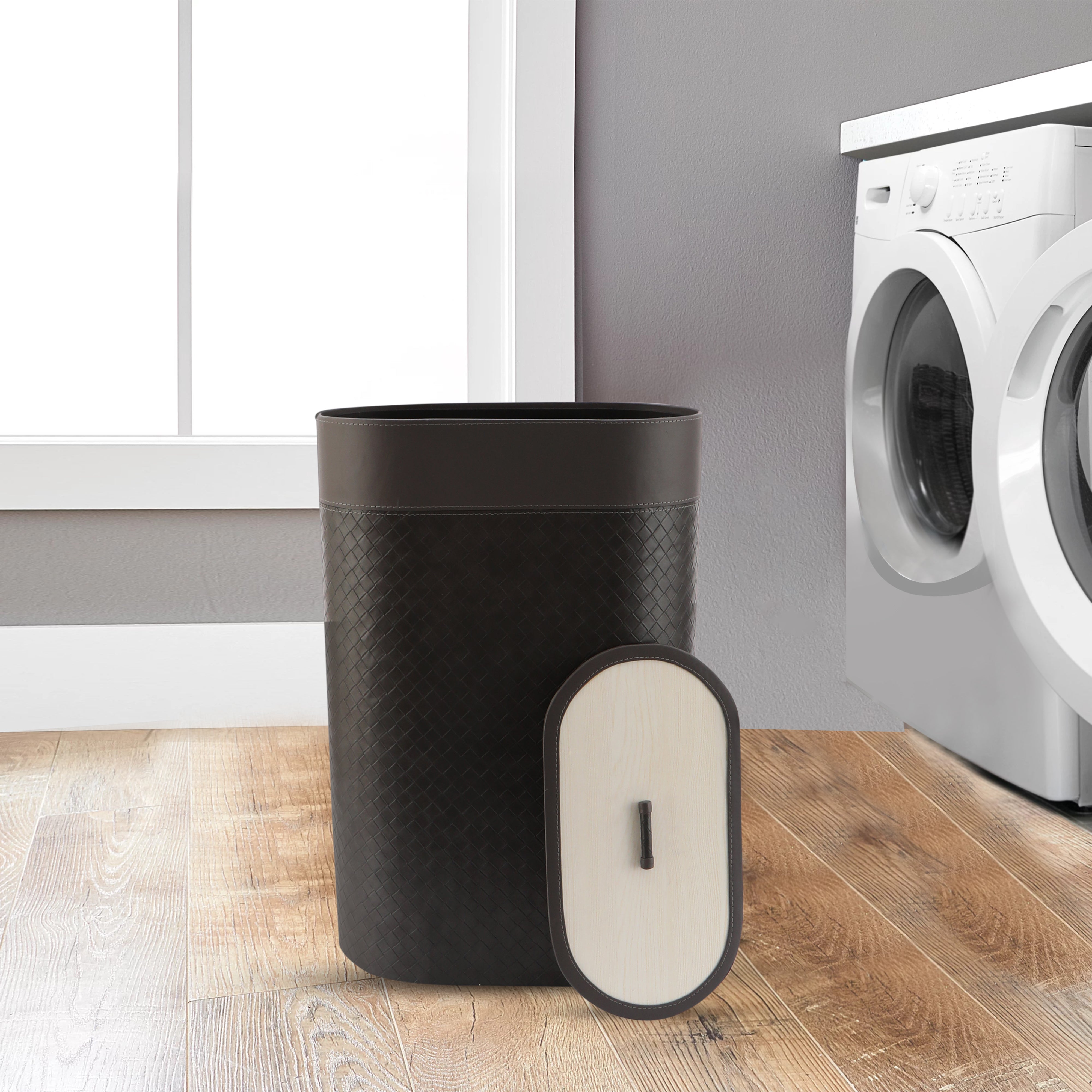 Grey Leatherette Laundry Bin With Lid