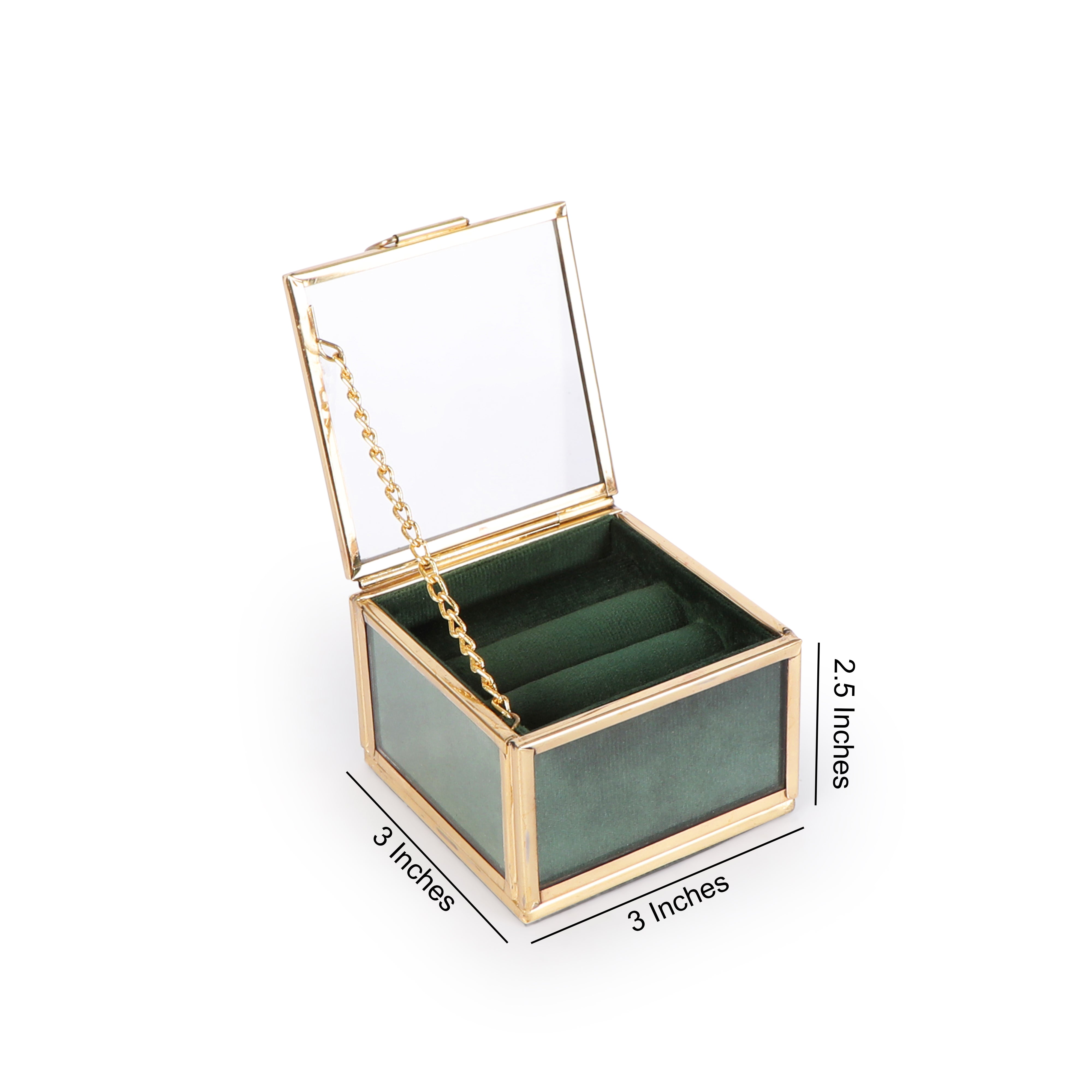 Glass & Metal Ring Box - Green