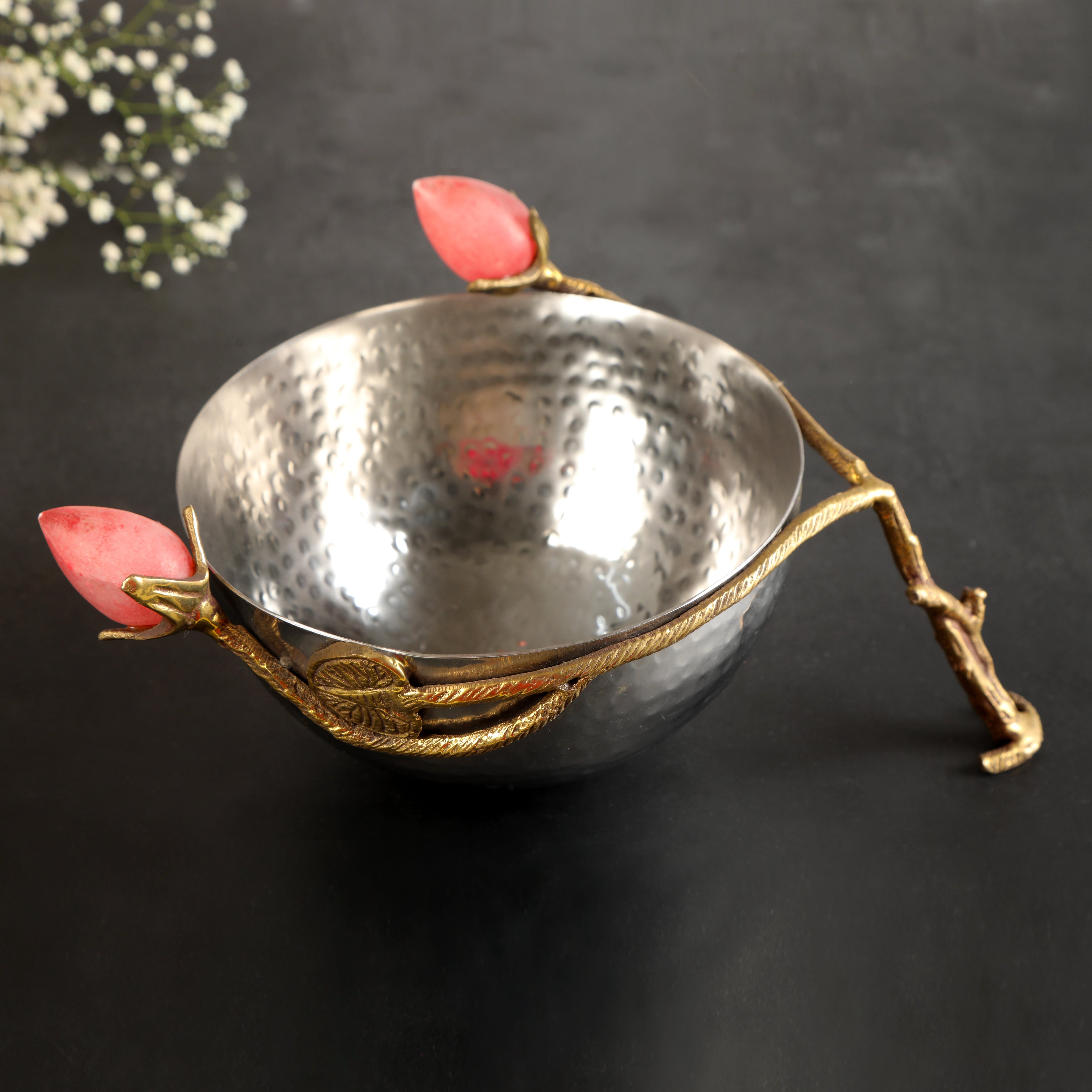 Stainless Steel Bowl With A Lotus Accent