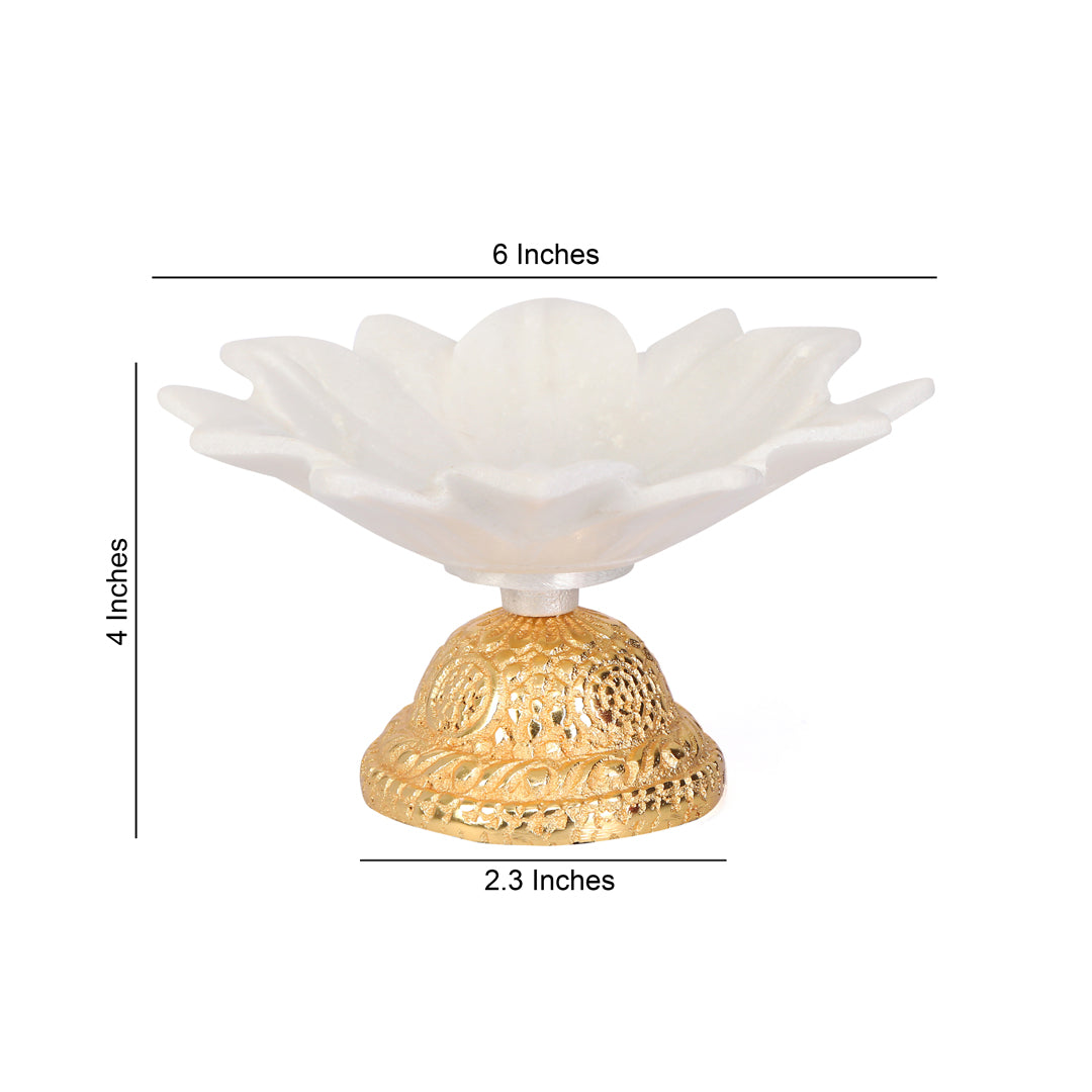4" Marble Flower With Gold Metal Base Urli - Small