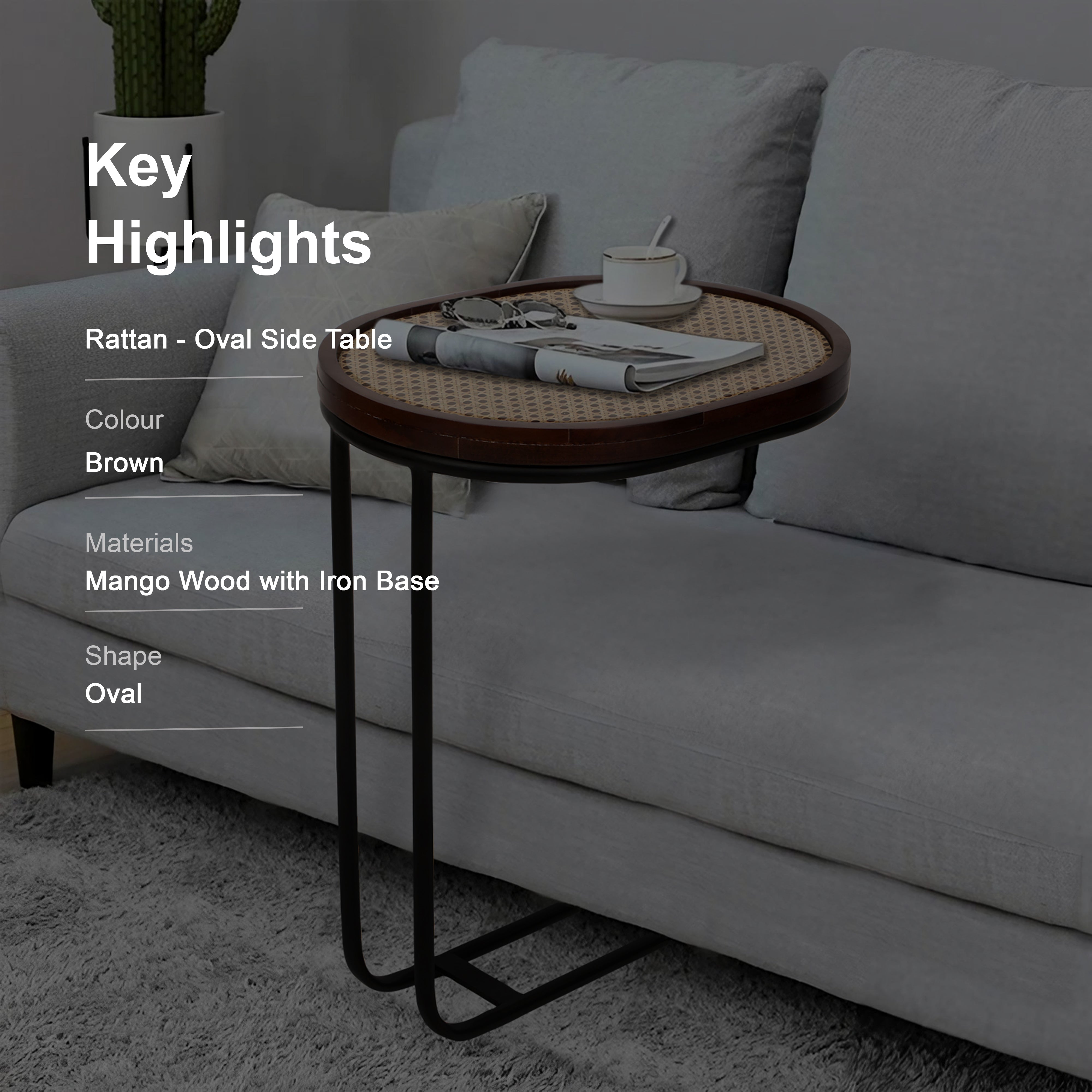 Side Table - Rattan Oval Side Table