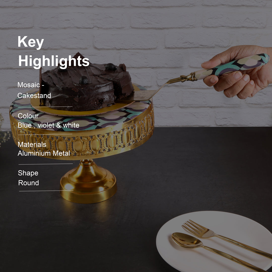 Metal Mosaic Print & Enamel Cake Stand With Picker