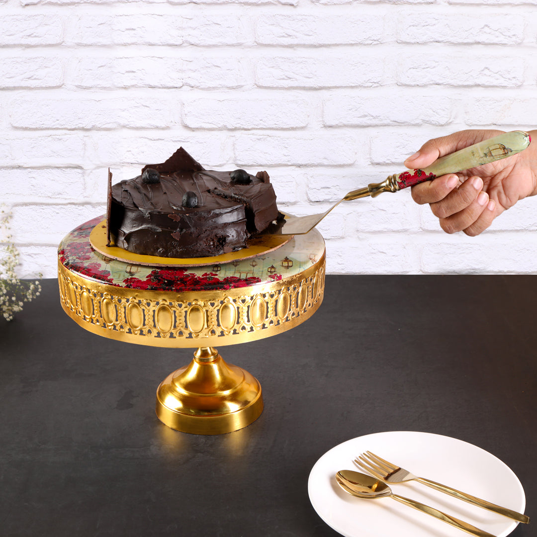 Metal Pink Lantern Print & Enamel Cake Stand With Picker