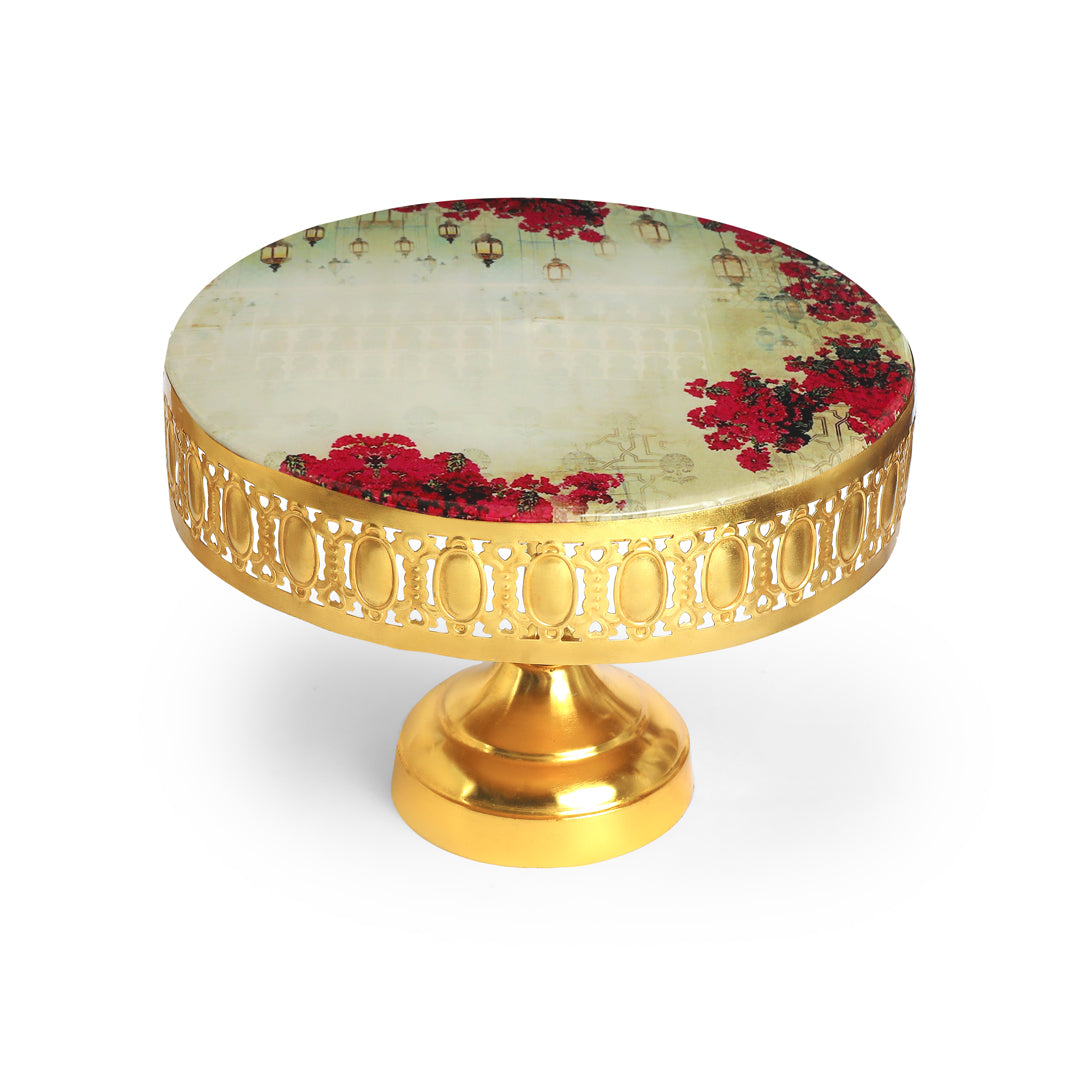 Metal Pink Lantern Print & Enamel Cake Stand With Picker