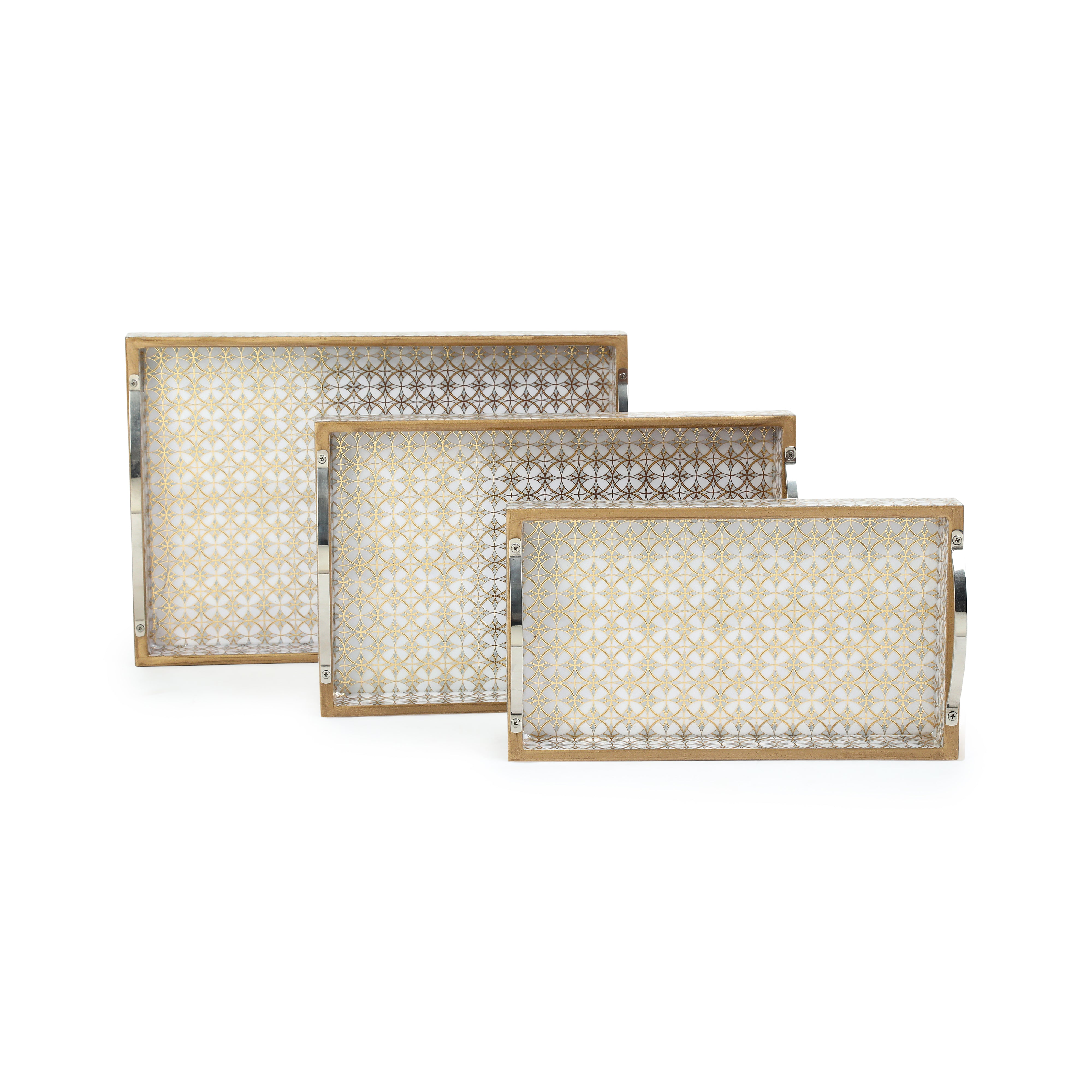 Tray Set Of 3 - White & Gold