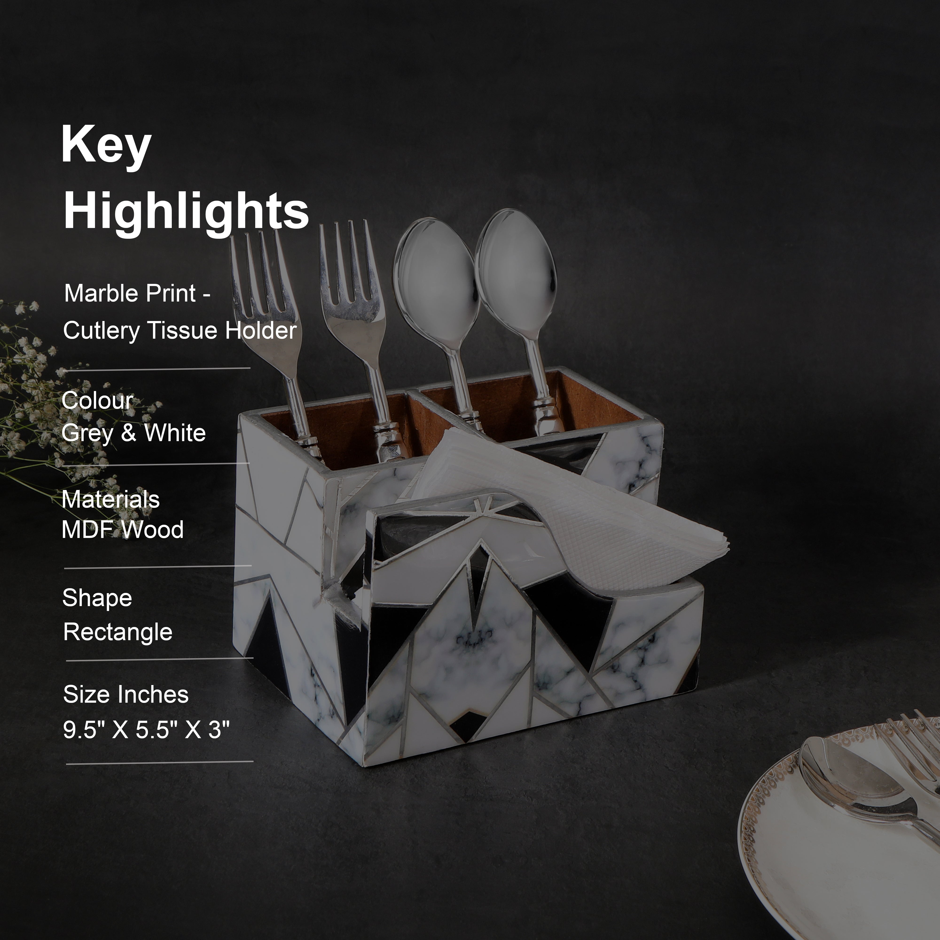 Small Cutlery Tissue Holder - Grey White Triangle